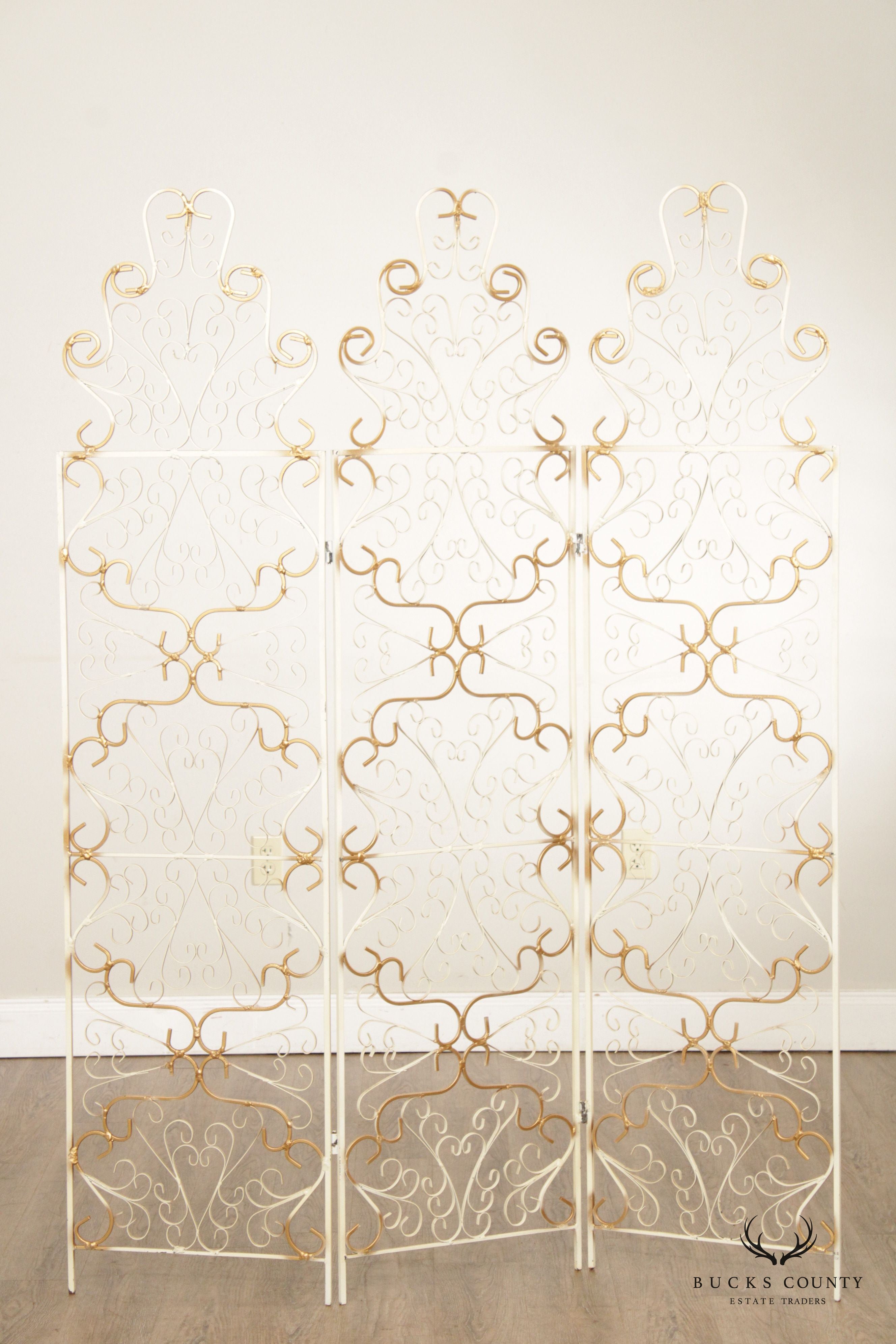 Mid Century Wrought Iron Three-Panel Folding Screen