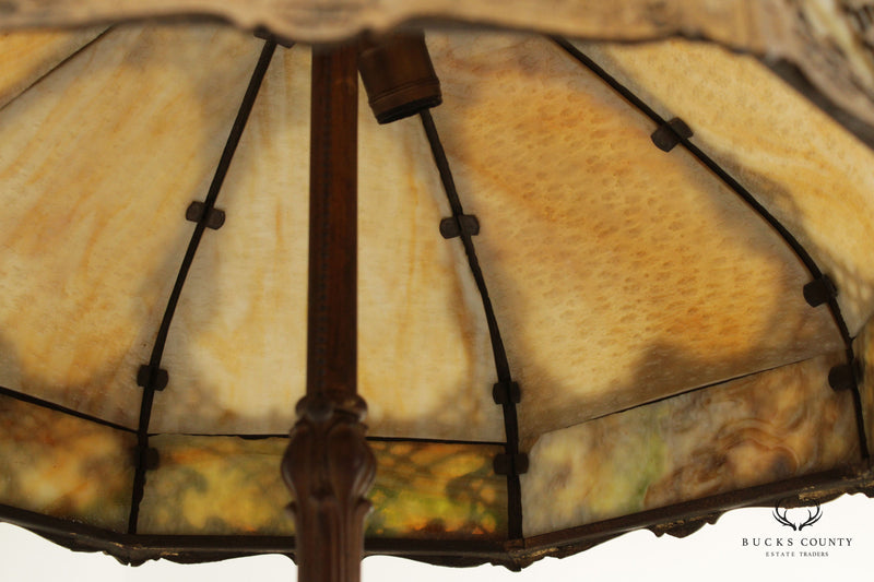Antique Art Nouveau Style Slag Glass Table Lamp