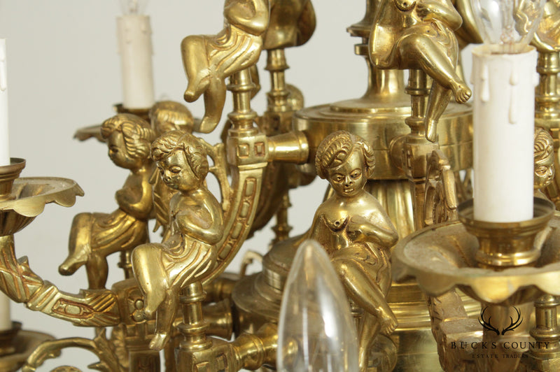 Vintage Rococo Style Heavy Brass  Figural Putti  Chandelier