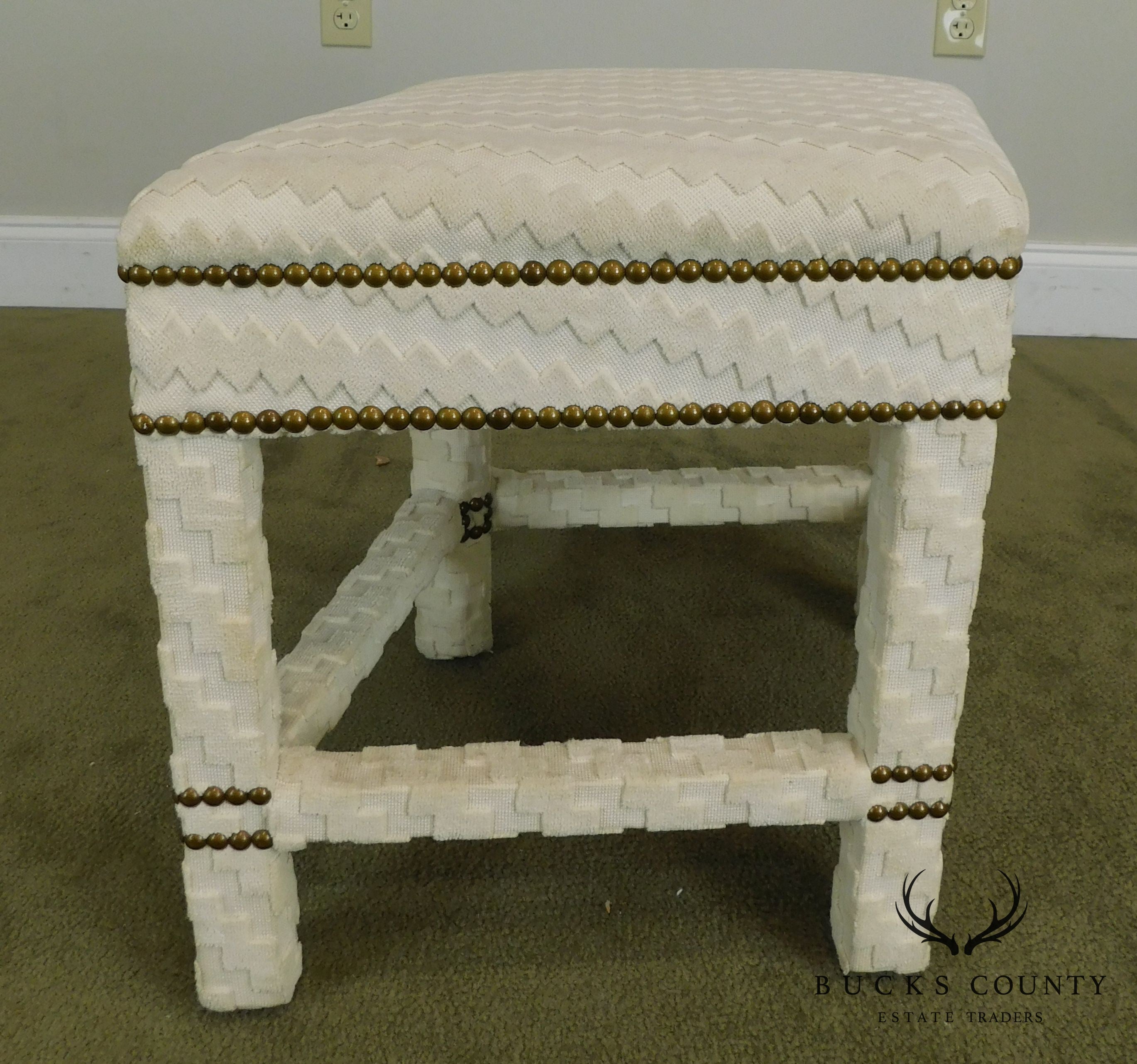 Mid Century Modern Custom Upholstered Diamond Shaped Stool or Ottoman