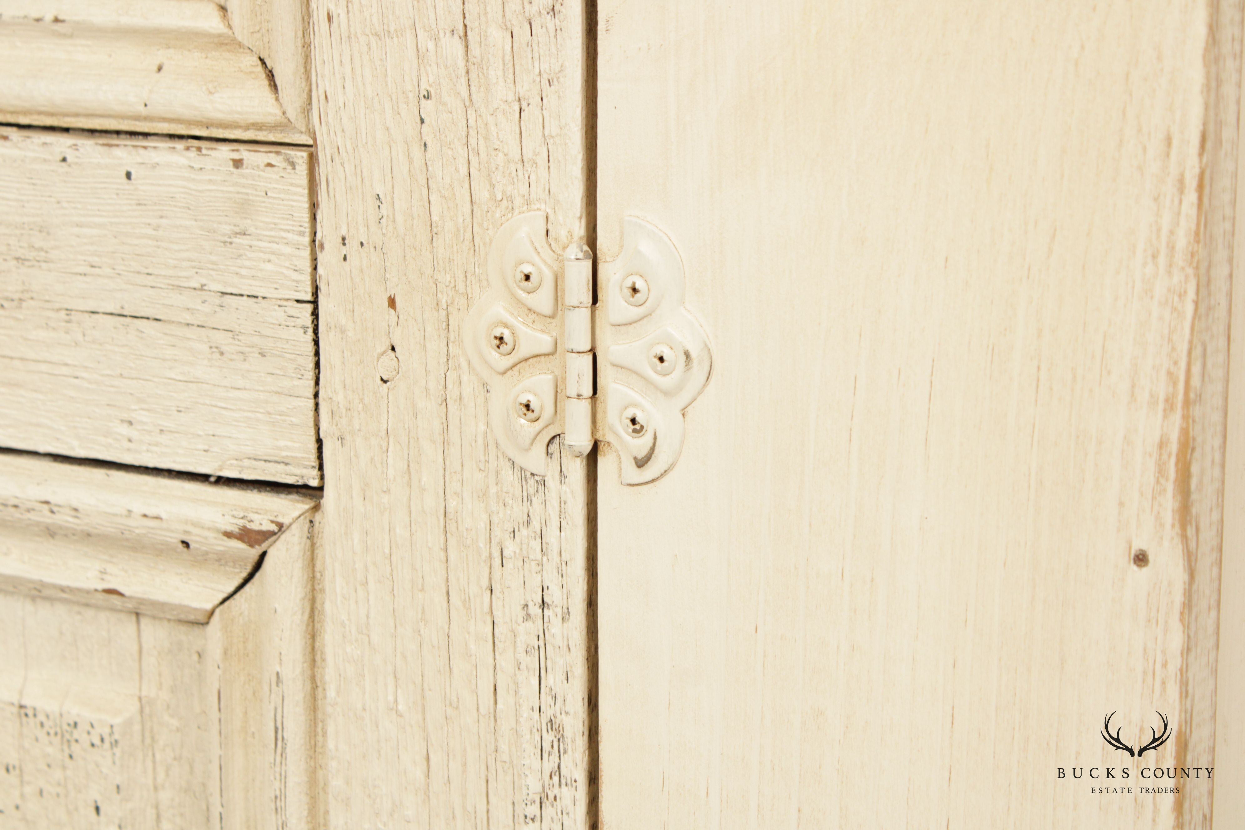 Farmhouse Style White Painted Pine Pantry Cabinet