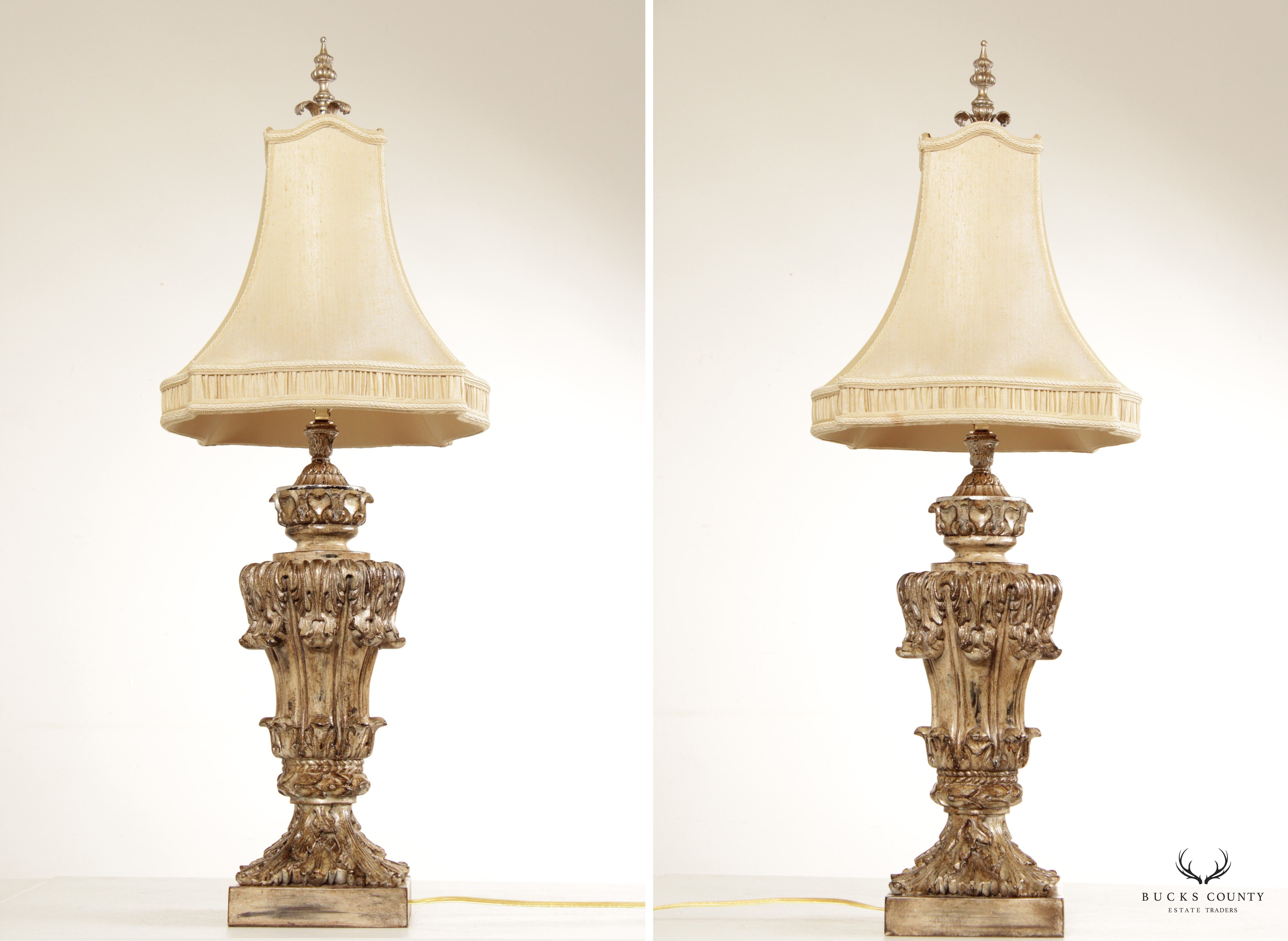 John-Richard Classical Style Pair of Acanthus Carved Table Lamps