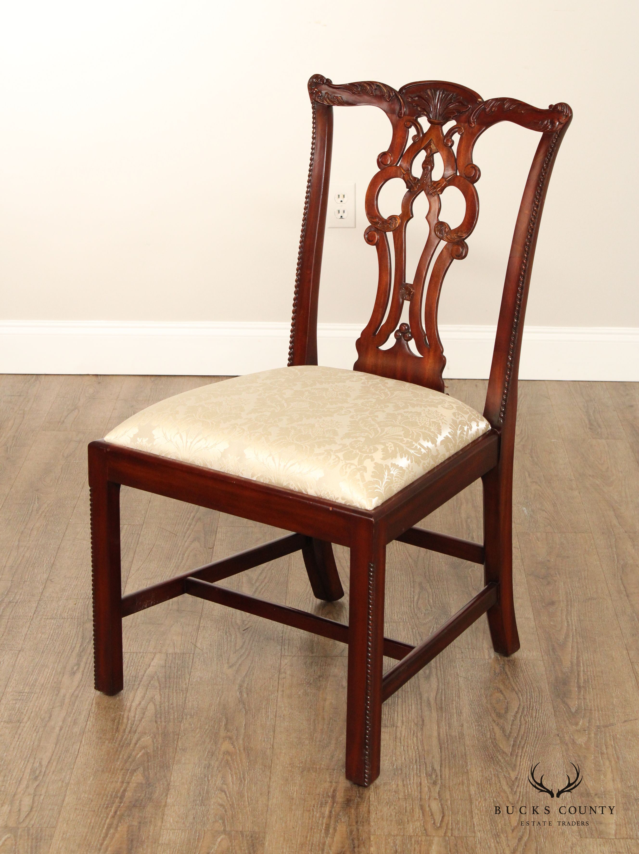 Maitland Smith Chippendale Style Set of Four Carved Mahogany Dining Chairs