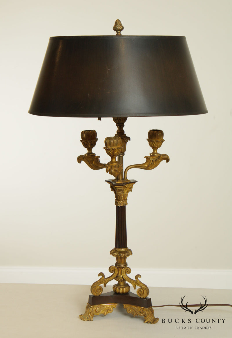 French Louis XV Style Bouillotte Antique Bronze Candelabra Table Lamp