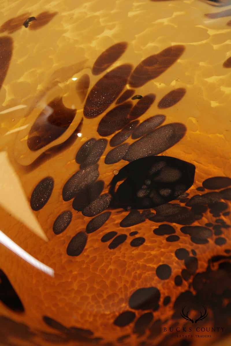 Italian Style Handblown Tortoise Art Glass Compote Dish