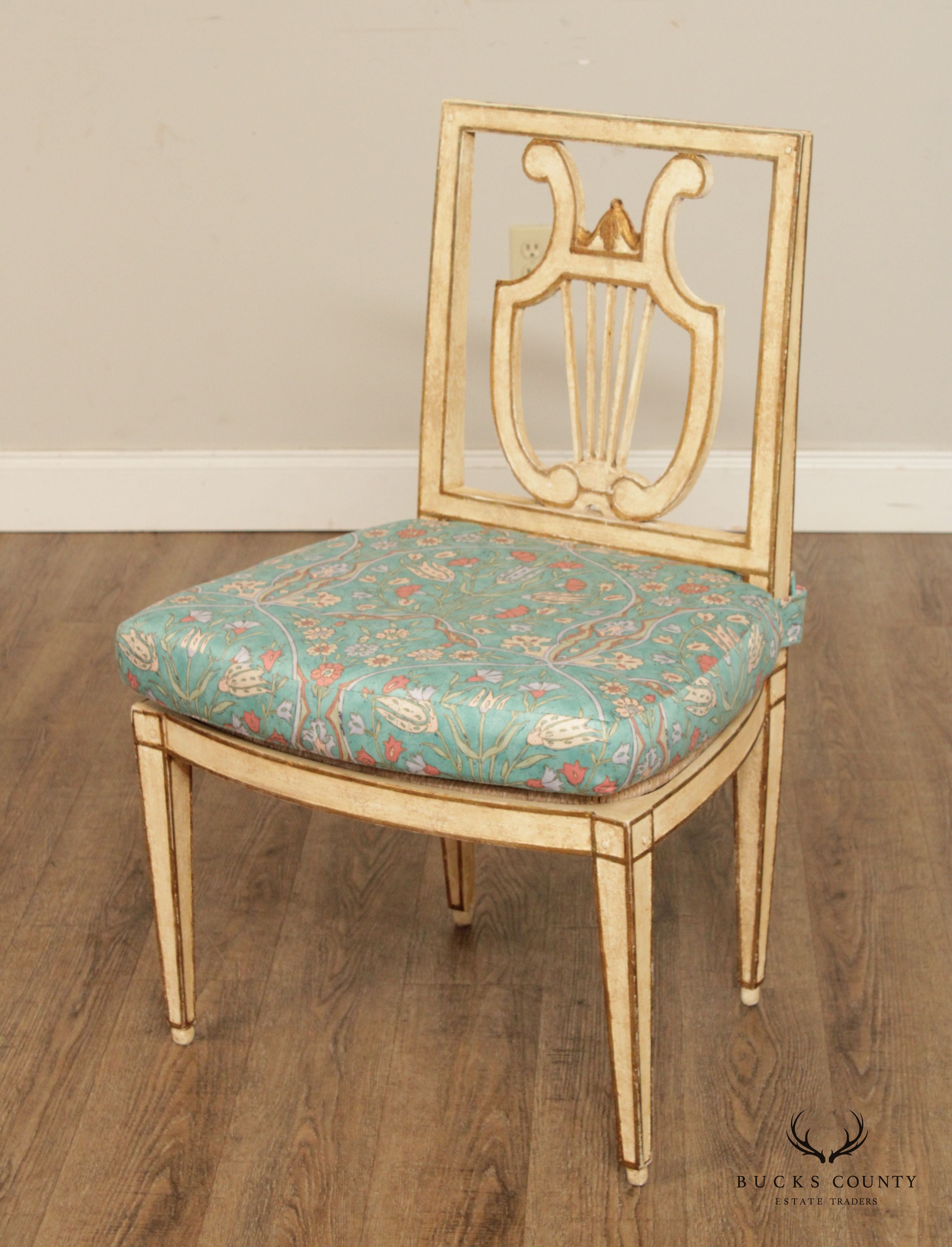 Niermann Weeks French Neo Classical Style Set of Four Painted Lyre Back Dining Chairs