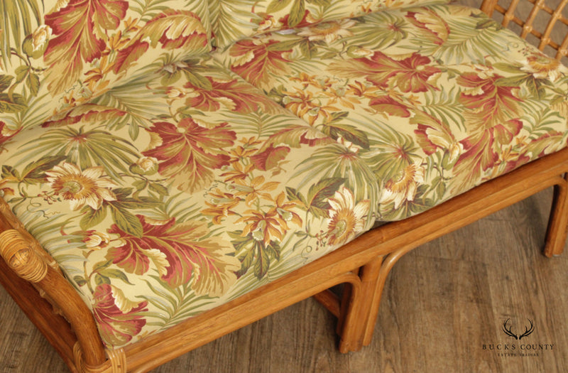 Mid Century Pair Bentwood Rattan Loveseats with Custom Cushions