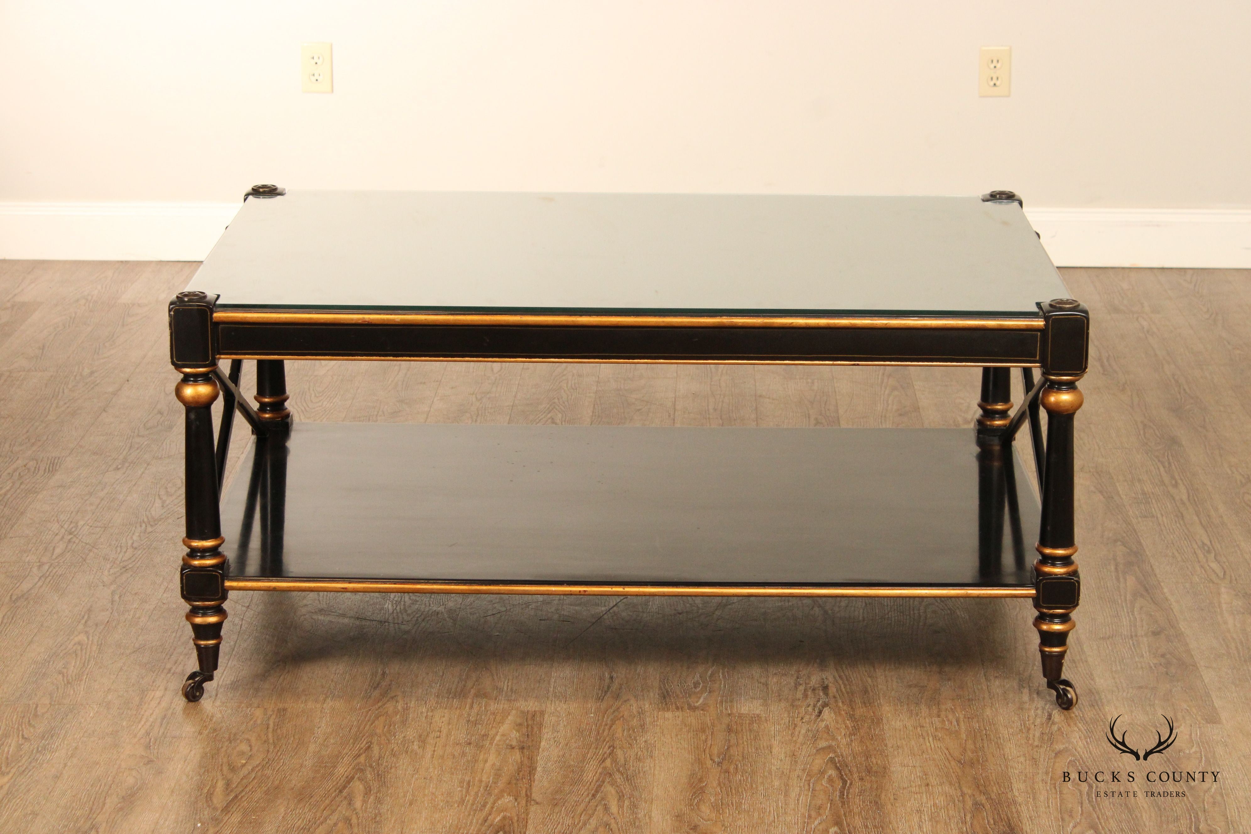 Italian Regency Style Ebonized and Partial Gilt Coffee Table