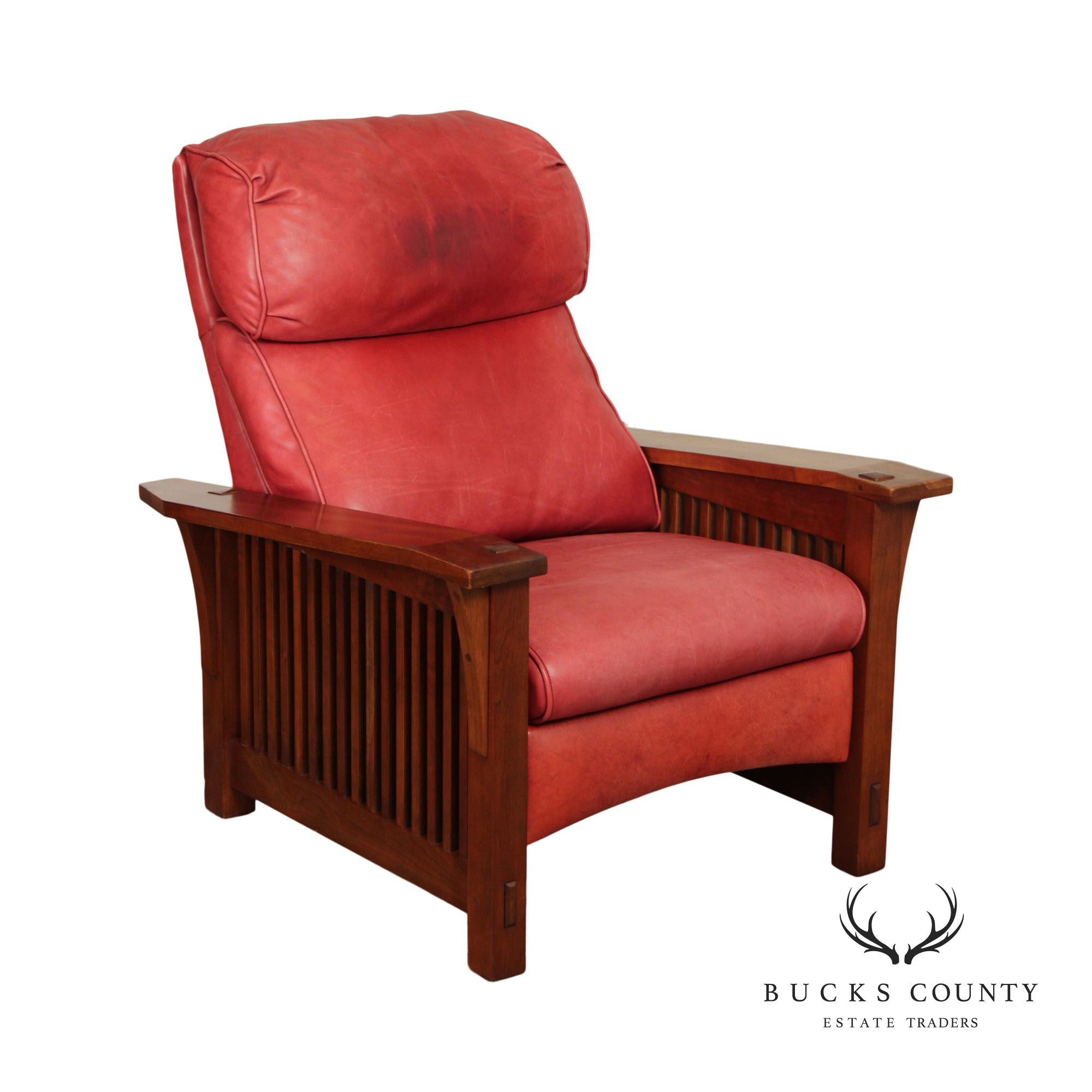 Stickley Mission Collection Leather and Cherry Spindle Morris Recliner