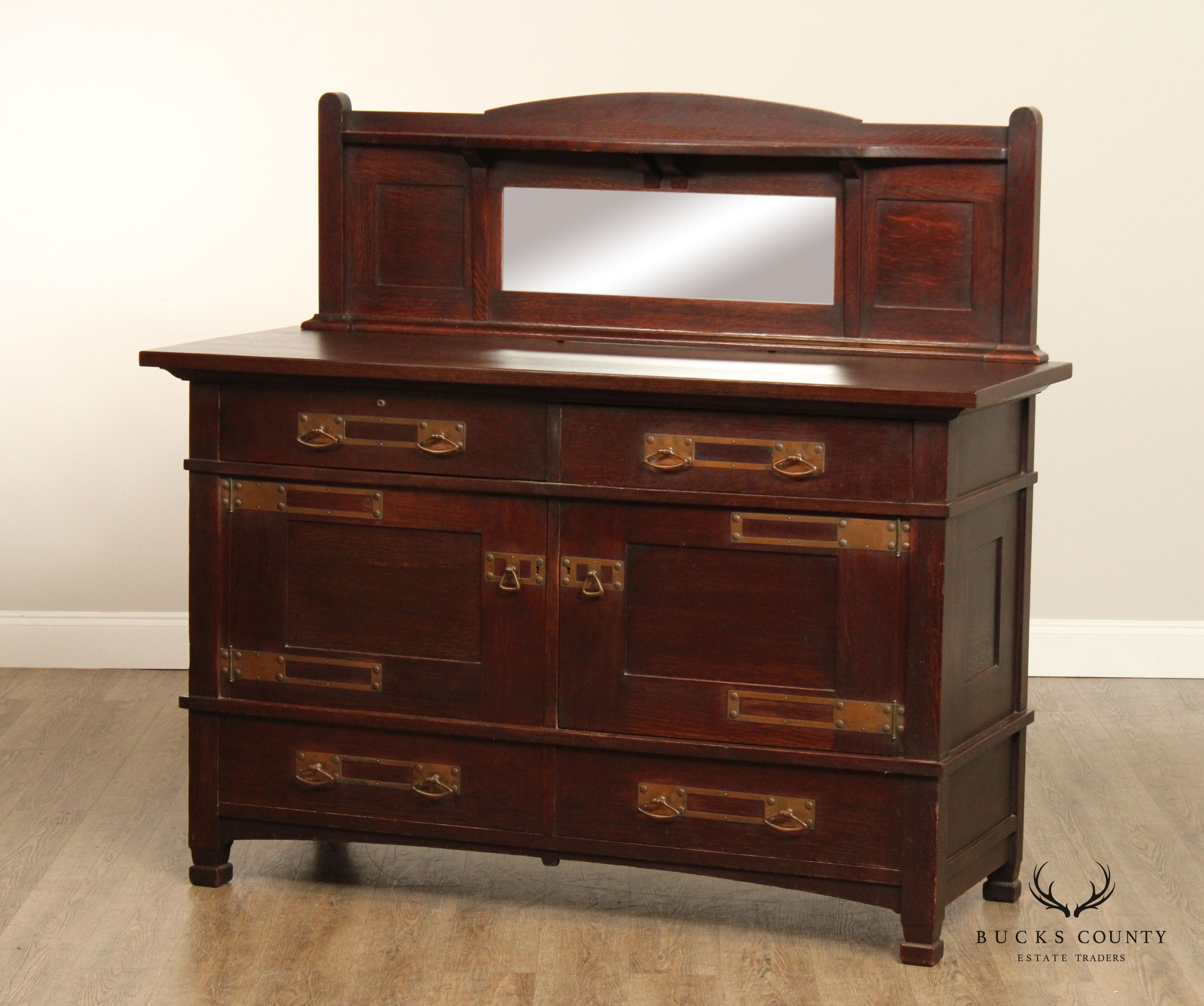 Antique American Arts And Crafts Period Oak Sideboard