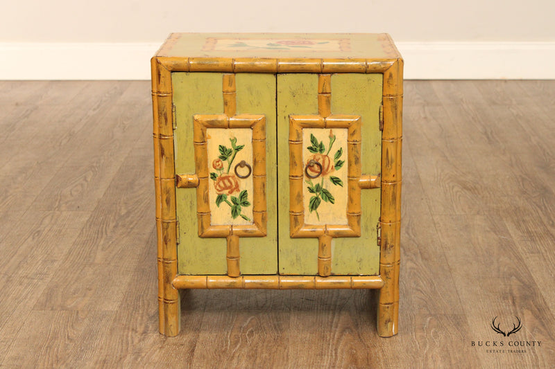 Vintage Faux Bamboo Paint Decorated Low Two-Door Cabinet