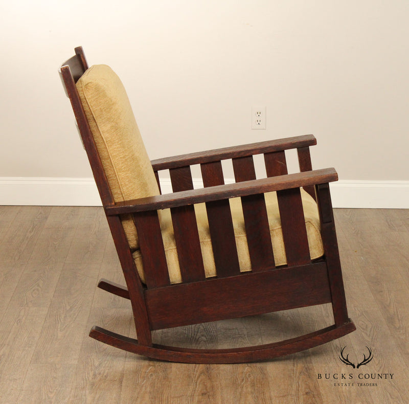 Gustav Stickley Antique Mission Oak Slatted Rocking Chair