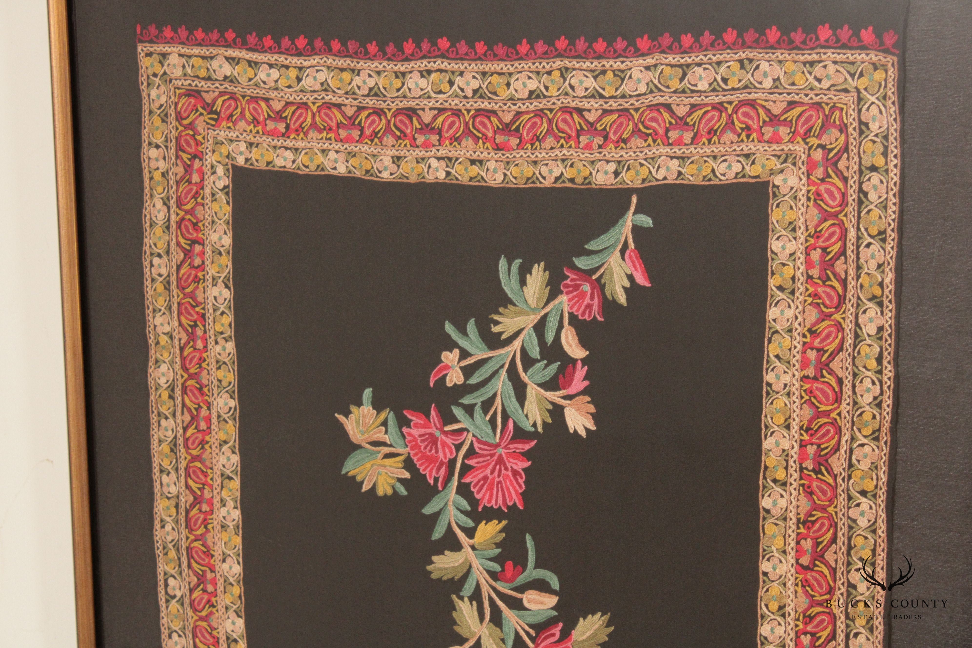 Indian Style Hand Embroidered Crewel Framed Textile