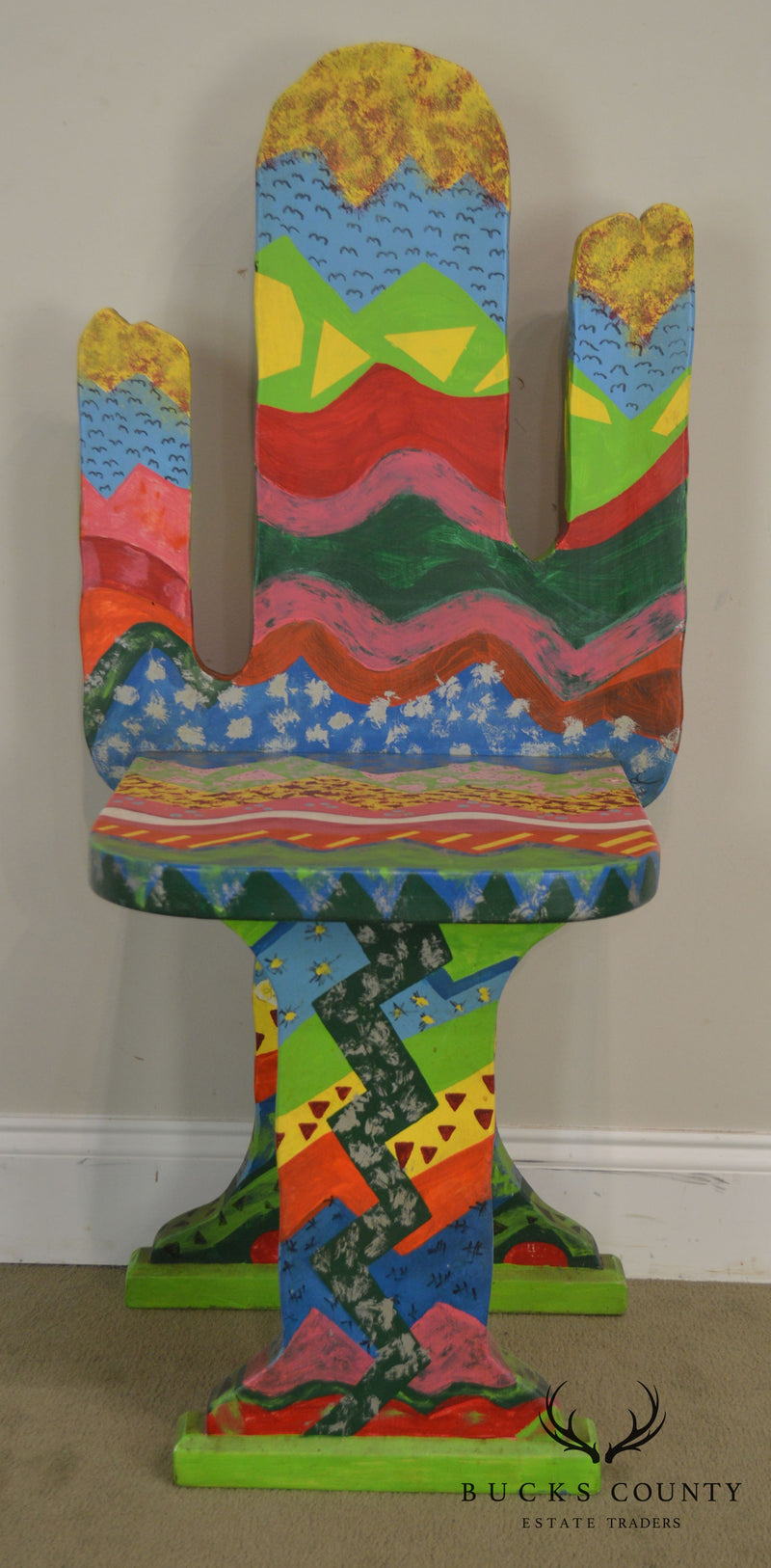 Bill Jackson Colorful Hand Painted Artist Signed Cactus Chair
