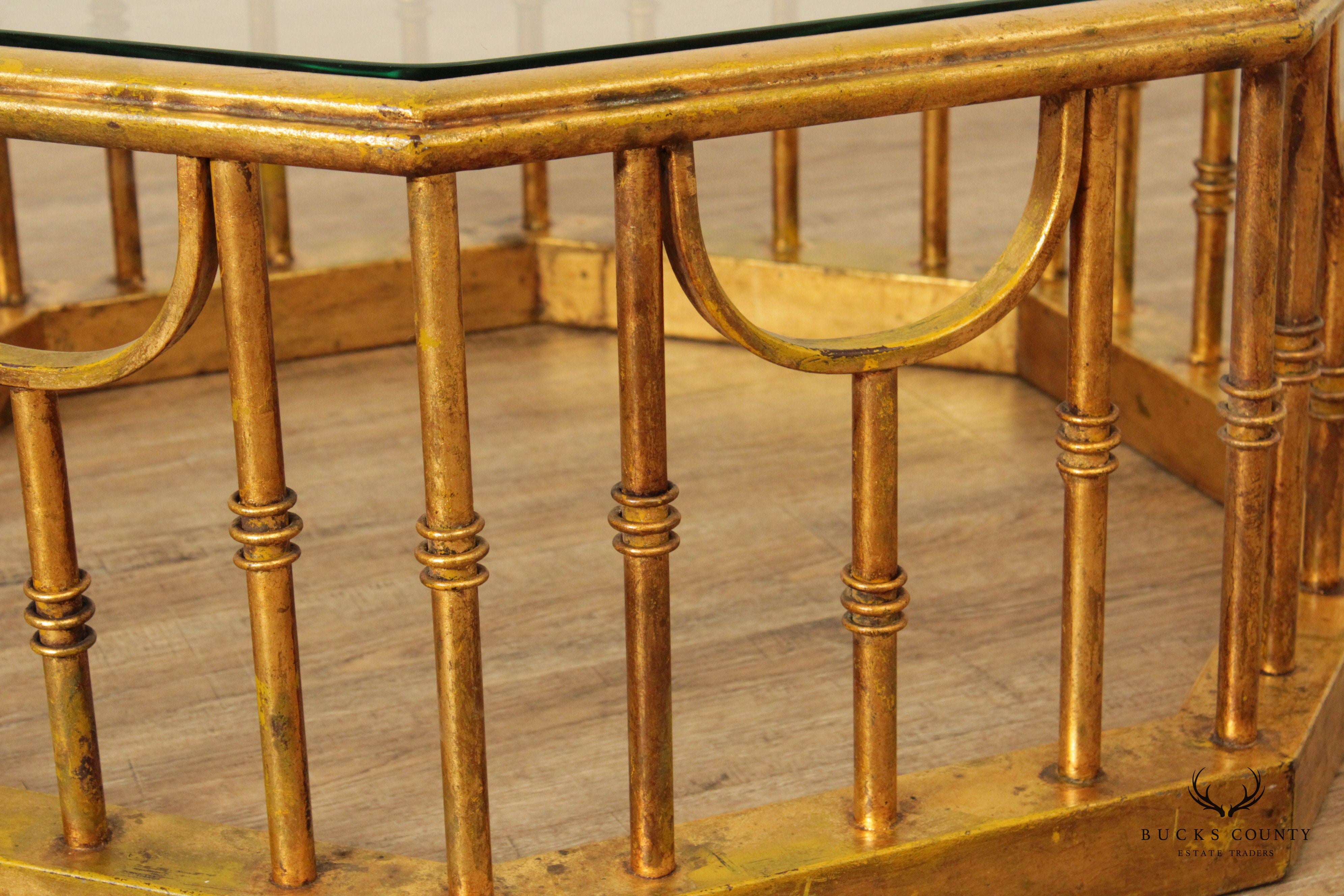 Hollywood Regency Gilt Iron Octagonal Coffee Table