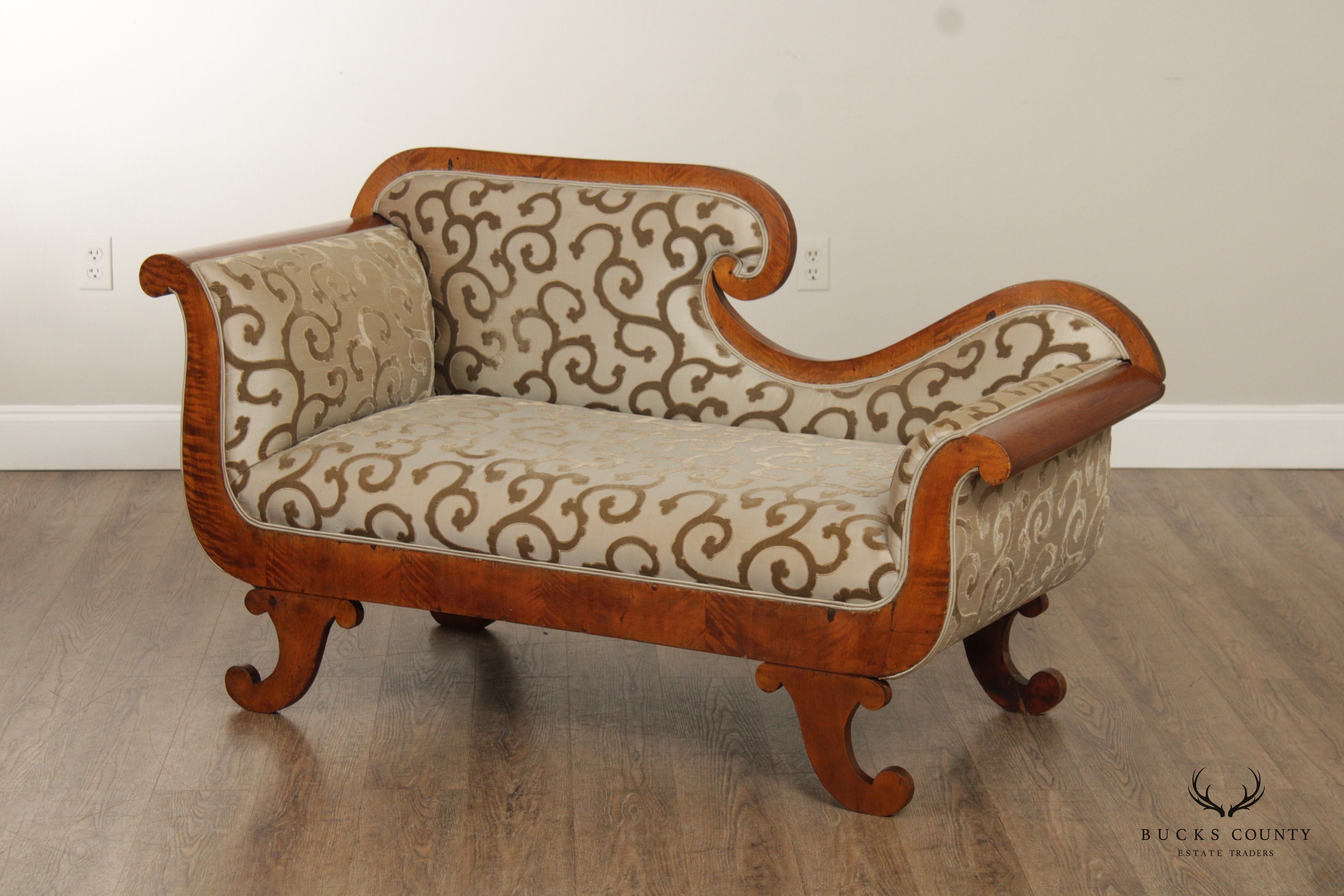 Antique Biedermeier Carved Maple Recamier