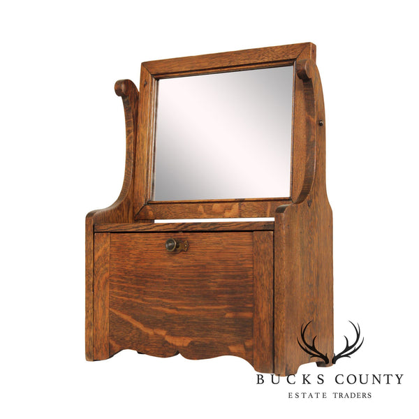 Antique Arts & Crafts Style Oak Shaving Mirror