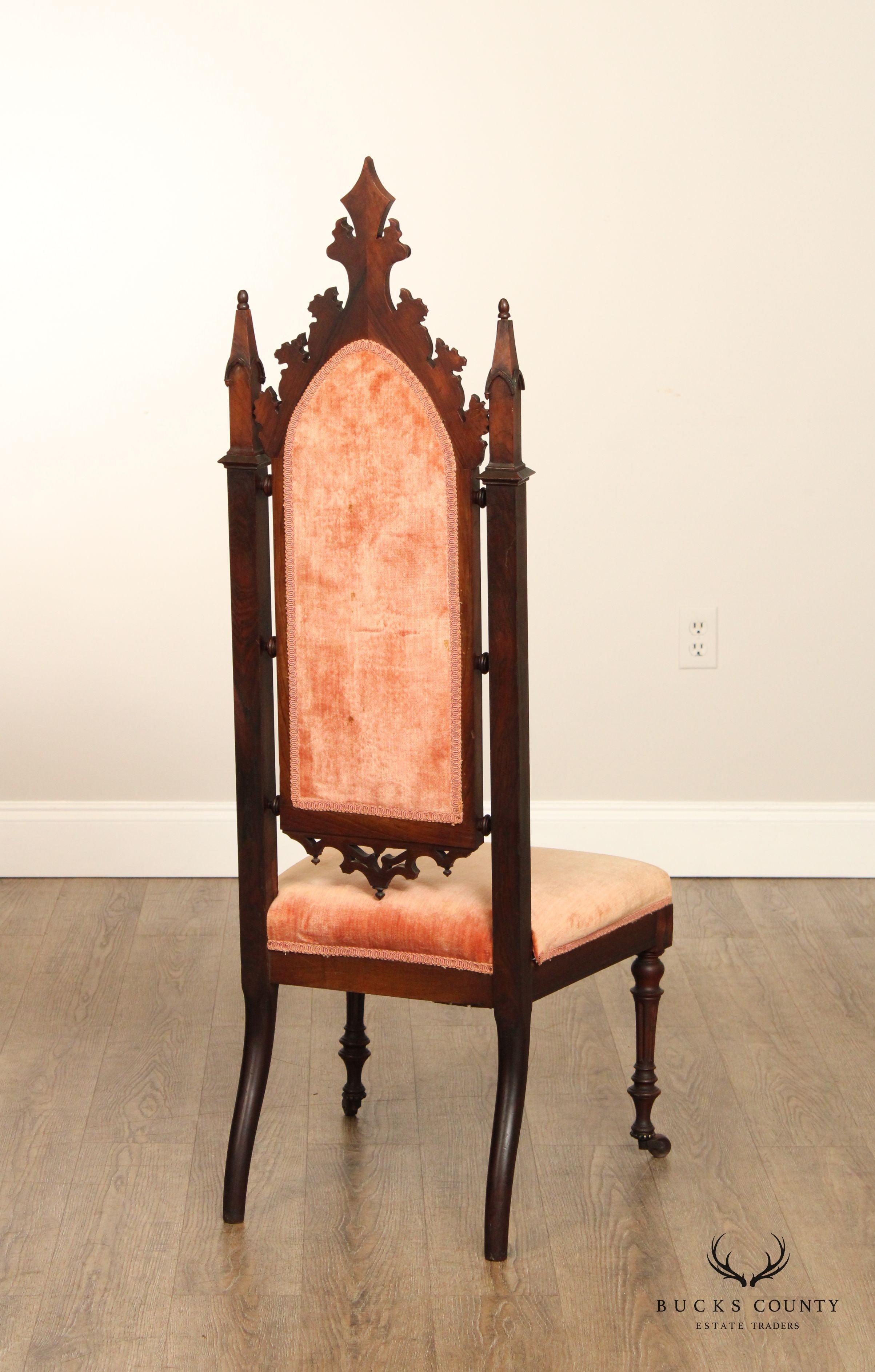 Gothic Revival Antique Carved Rosewood High Back Hall  Chair