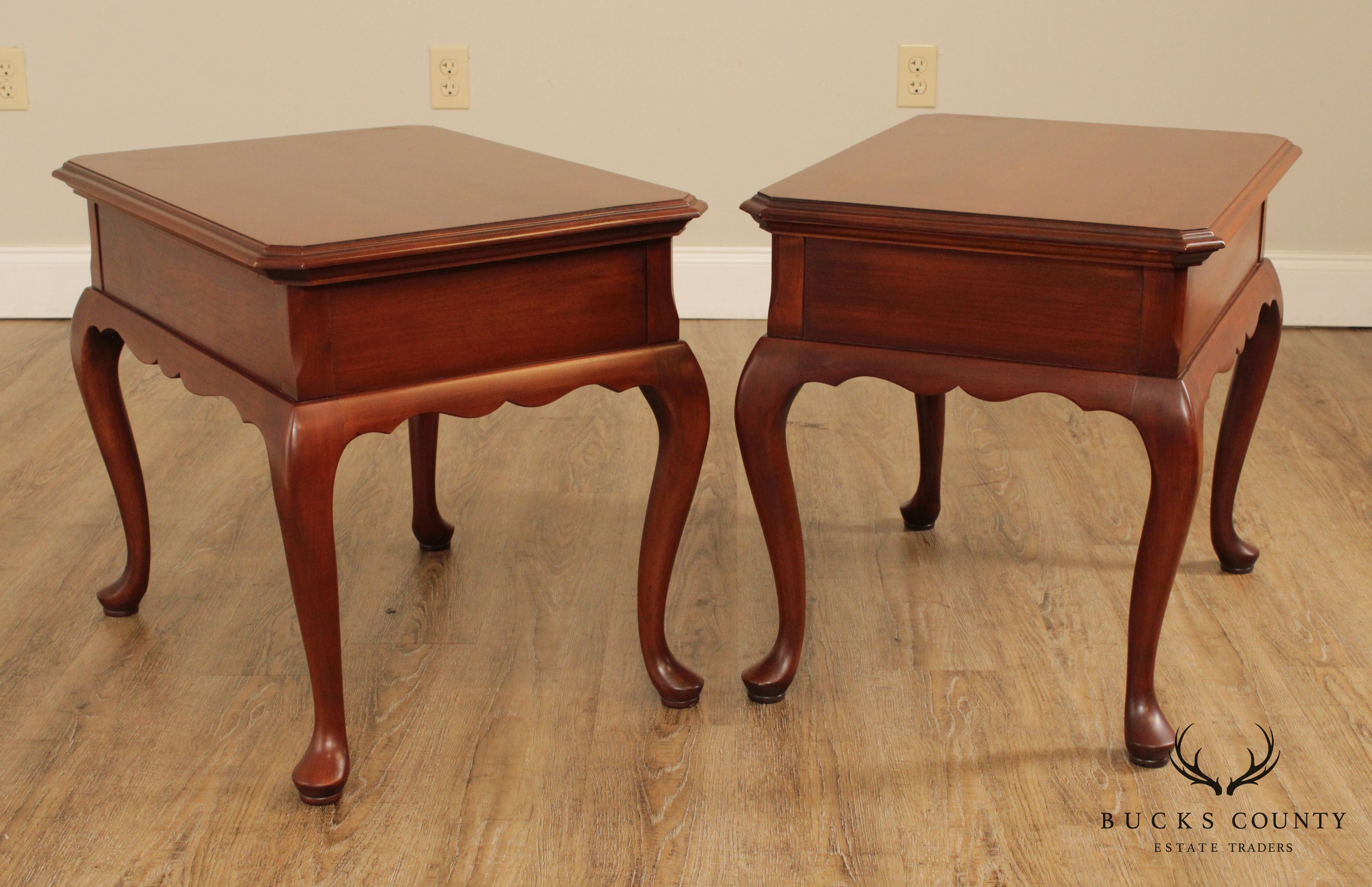 Harden Brandywine Cherry Pair Queen Anne One Drawer Side Tables