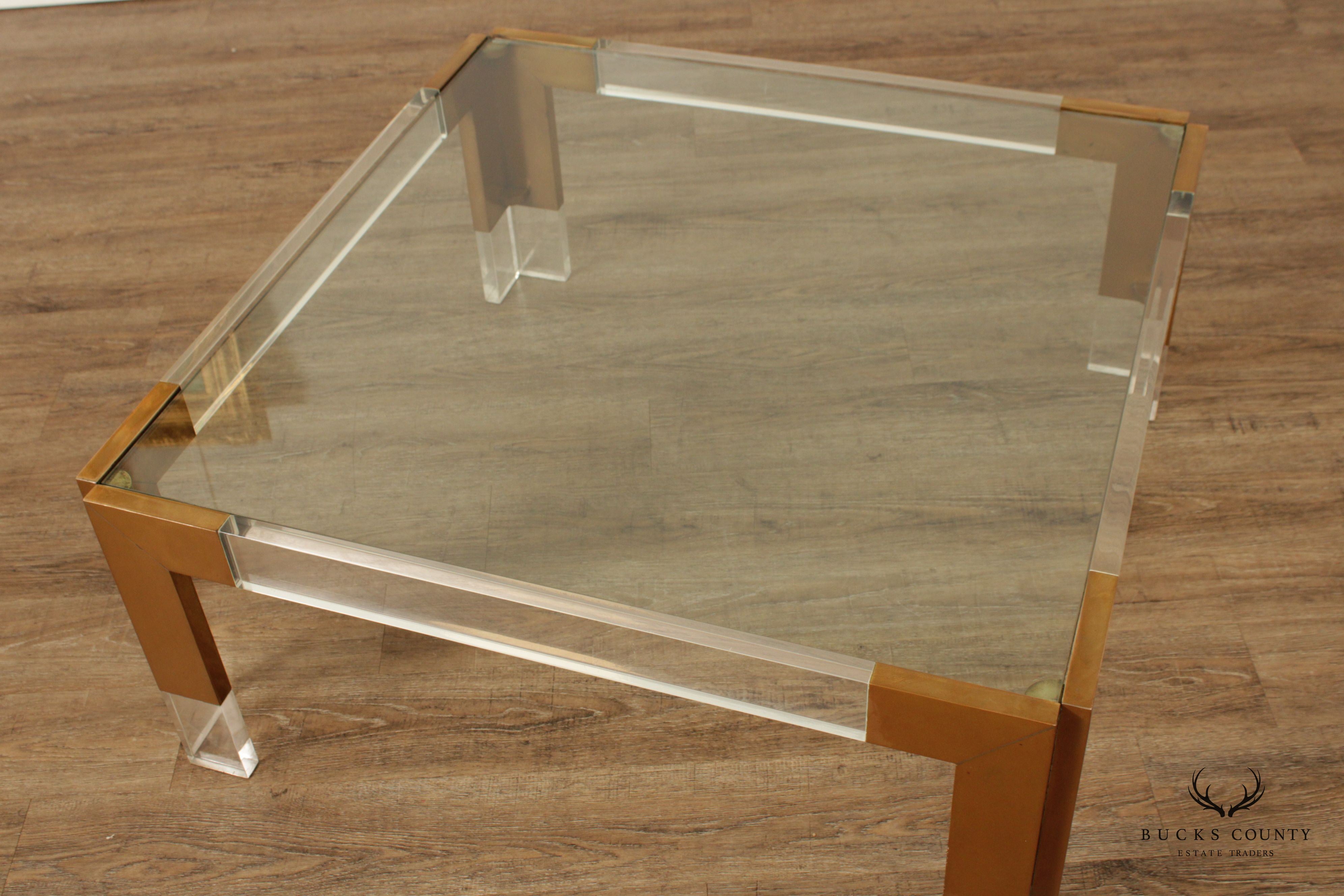 Contemporary Style Square Glass Lucite Square Coffee Table