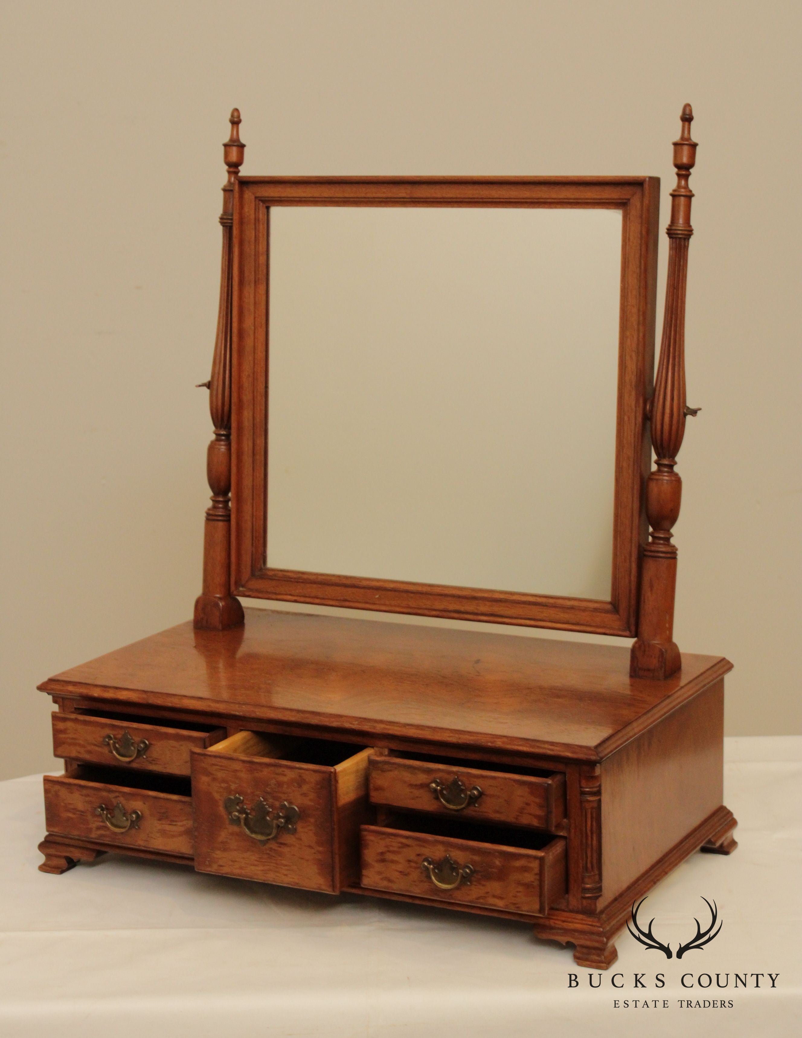 Robert Hogg Vintage Chippendale Style Dresser Top Shaving Mirror with Drawers