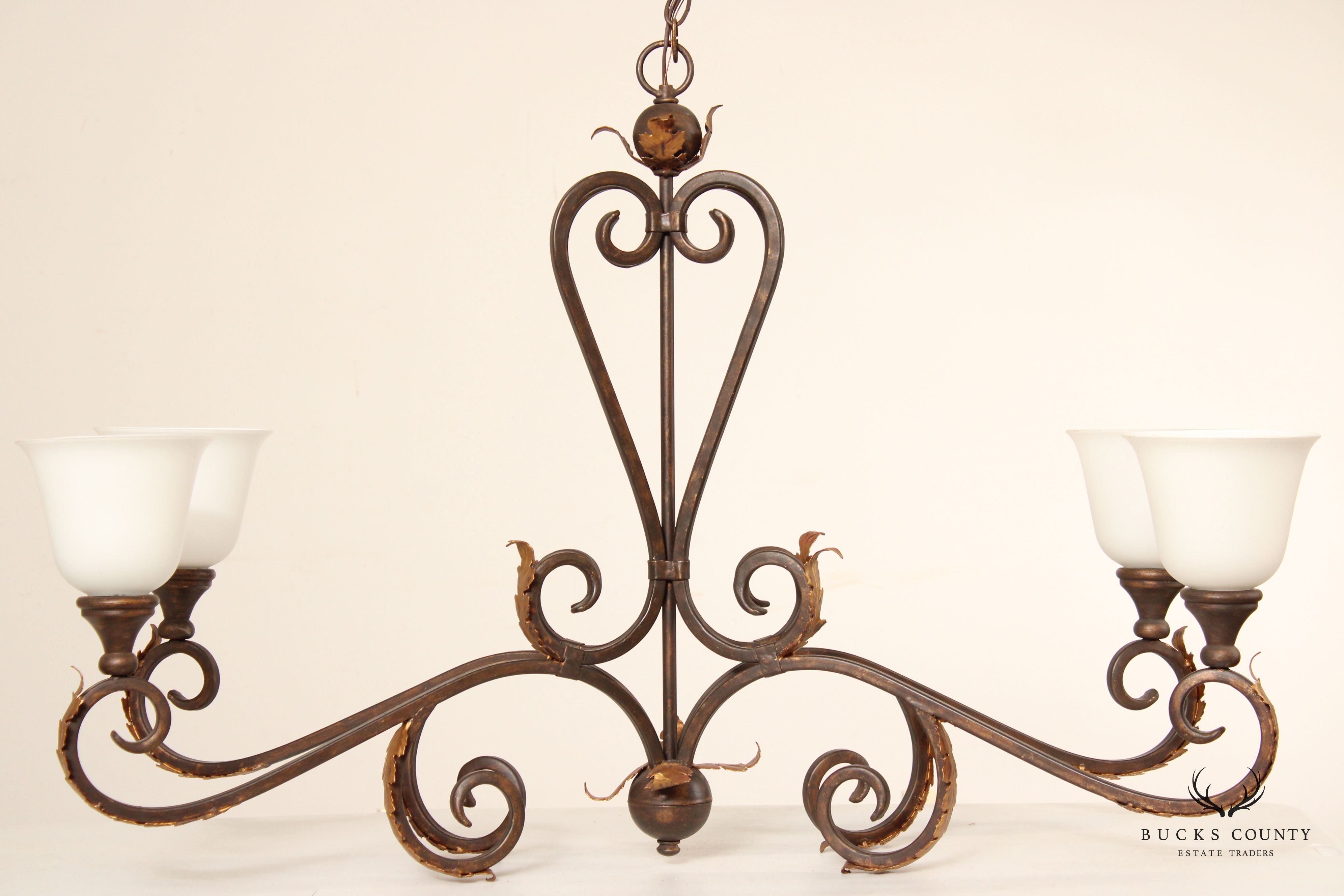 Tuscan Style Wrought Iron Four-Light Island Chandelier