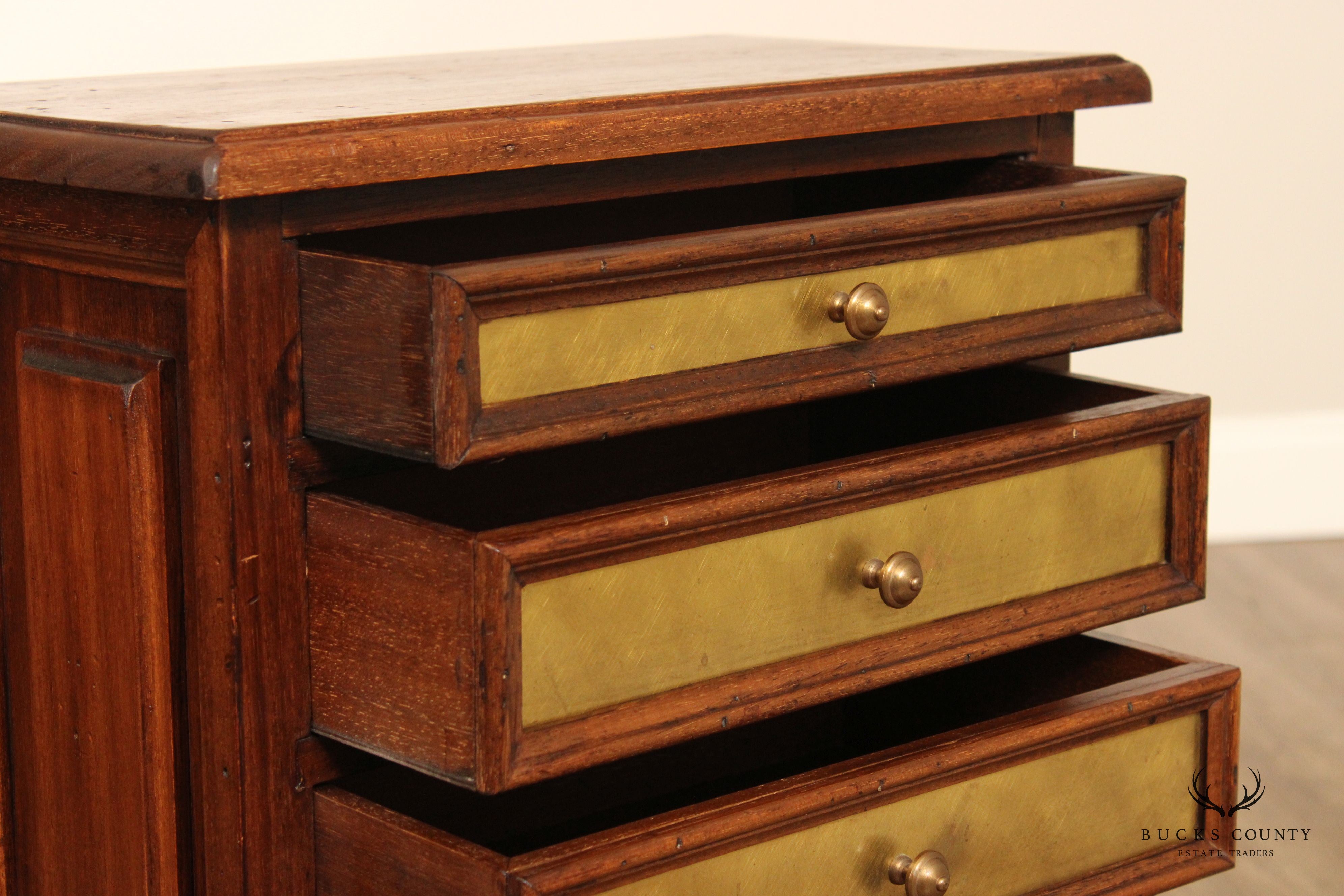 Vintage Italian Walnut And Brass Seven Drawer Accent Chest