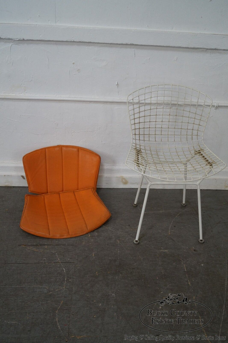 Knoll Vintage Bertoia White Wire Side Chair w/ Orange Cushion