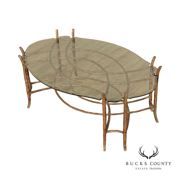 Quality Glass Top Faux Bois Coffee Table