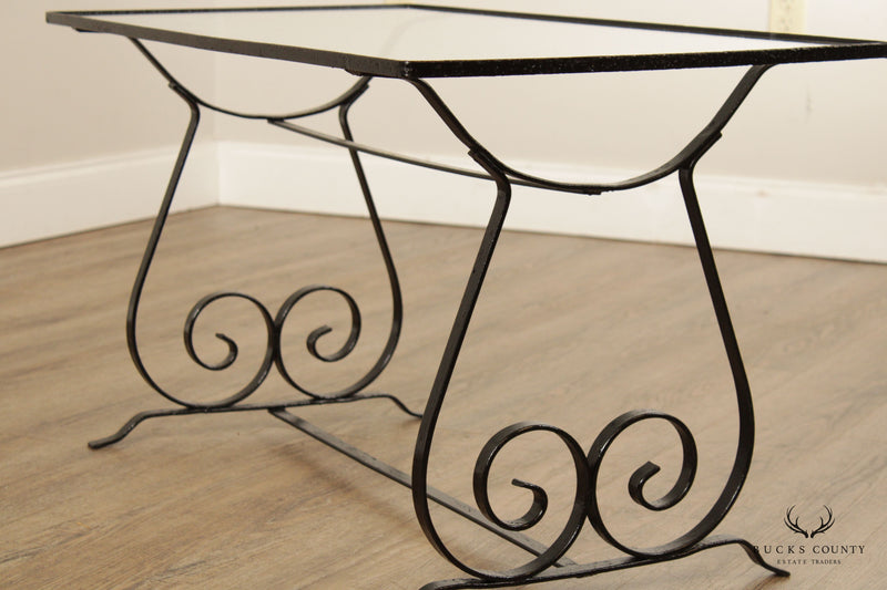 Vintage Wrought Iron Scroll Glass Top Cocktail Table