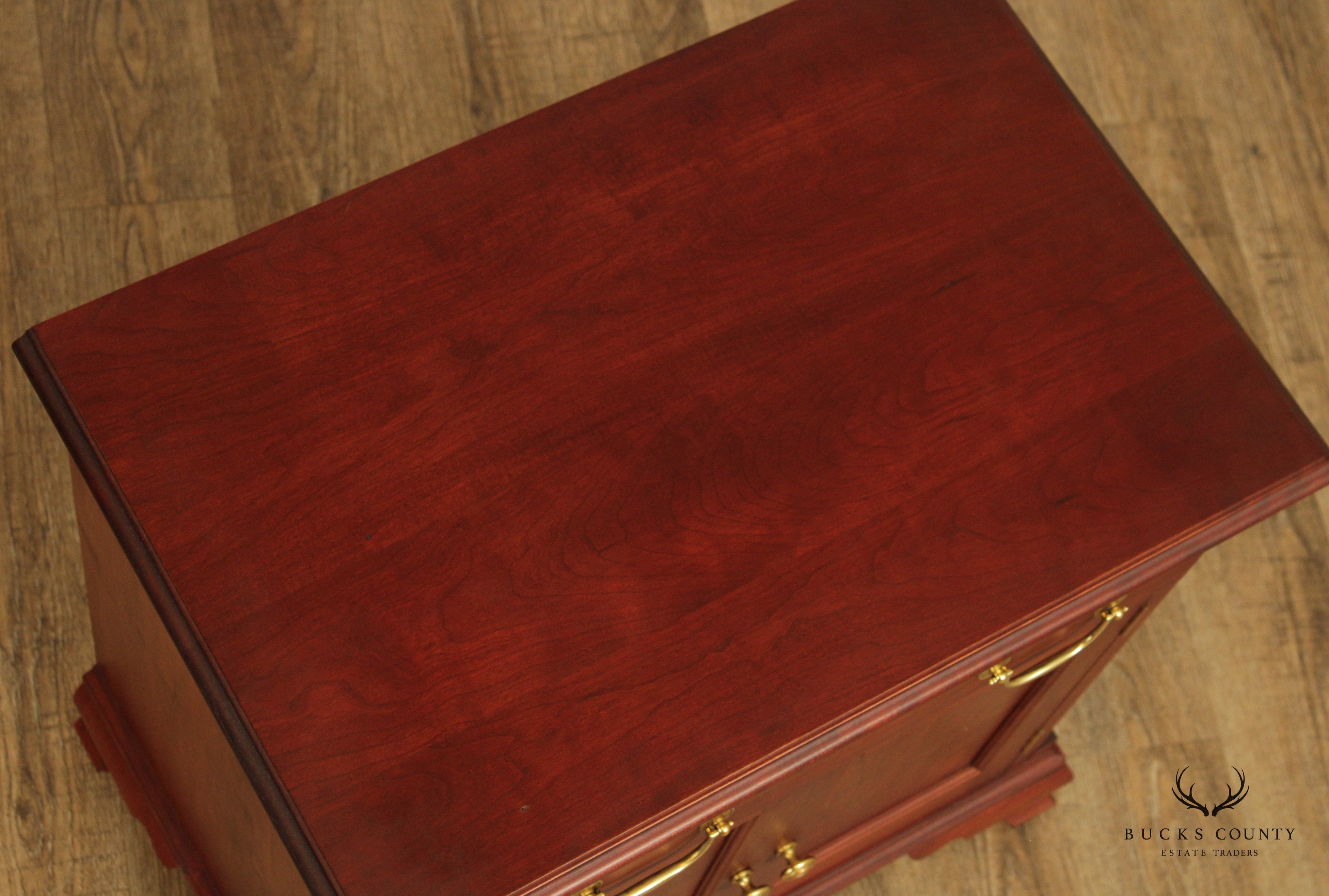 Vintage Chippendale Style Pair Cherry Wood Nightstands