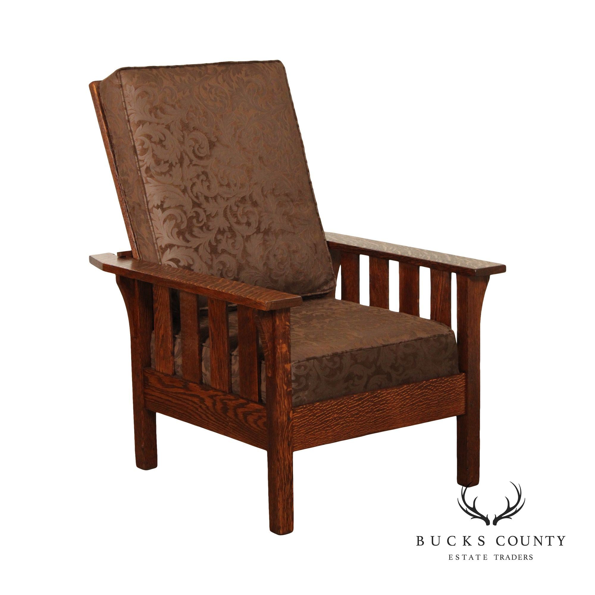 J.M. Young Antique Mission Oak Reclining Morris Chairx