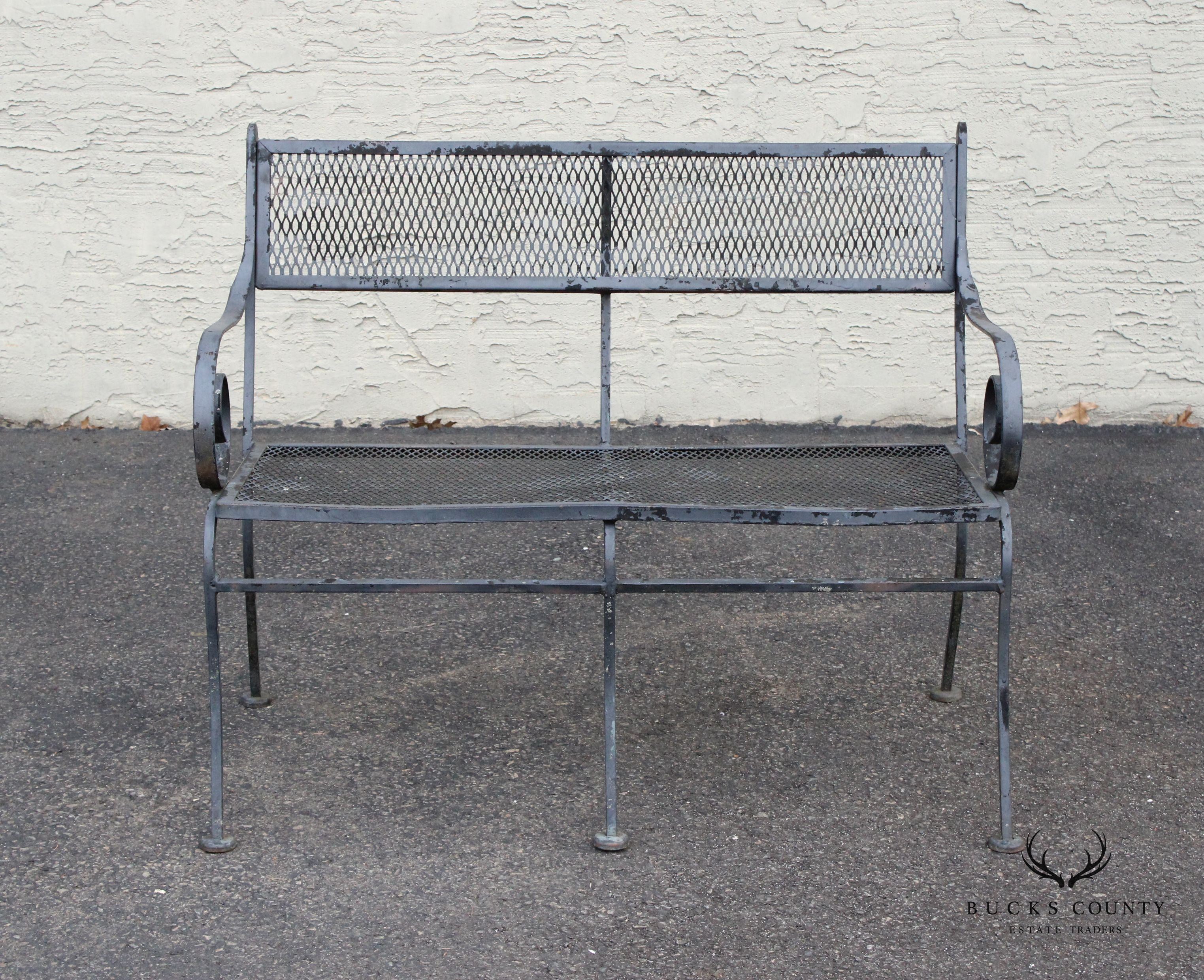 Vintage Wrought Iron Outdoor Garden Bench