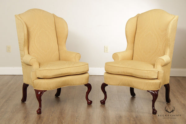 Vanguard Furniture Queen Anne Style Pair of Mahogany Wingback Chairs
