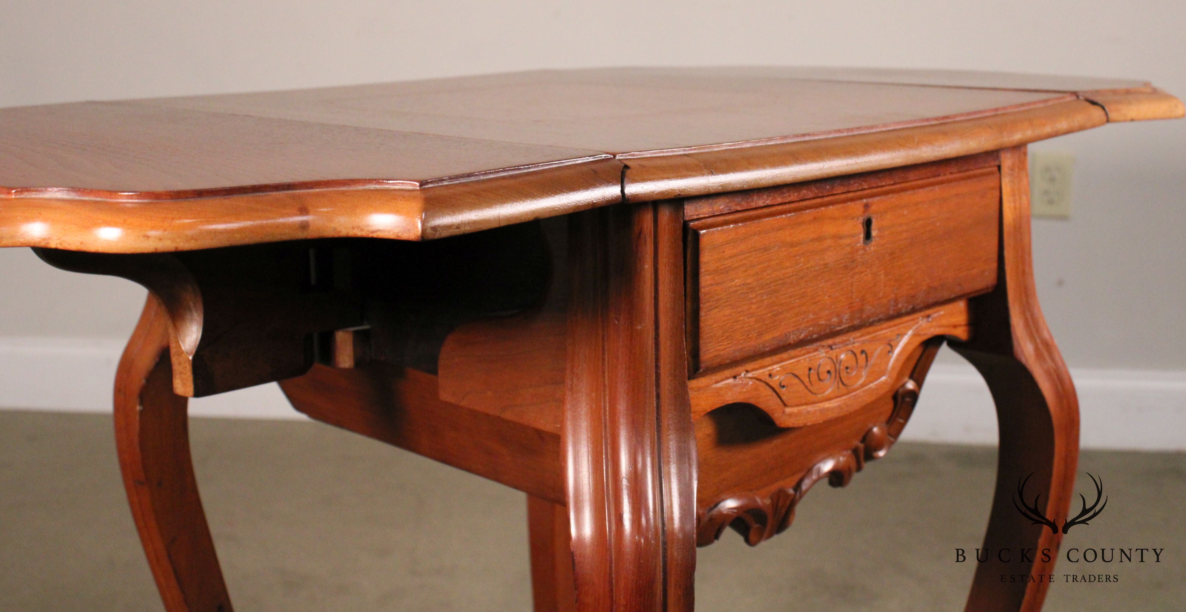 Antique Victorian Walnut Dropleaf Sewing Stand Side Table