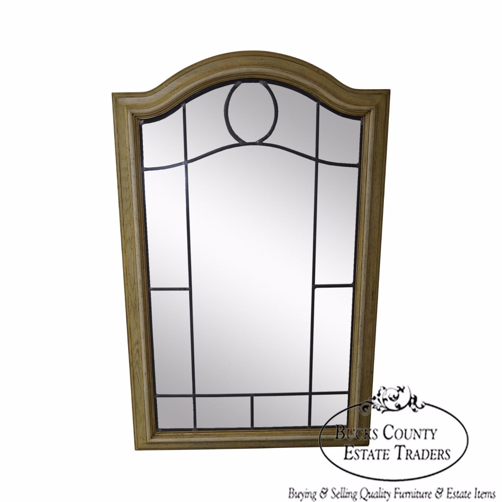 Vintage Cerused Oak Frame Leaded Glass Mirror