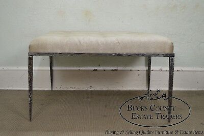 Custom Wrought Iron Large Square Tufted Upholstered Ottoman