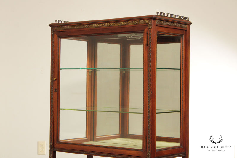French Louis XVI Style Antique Mahogany and Glass Vitrine Curio Cabinet