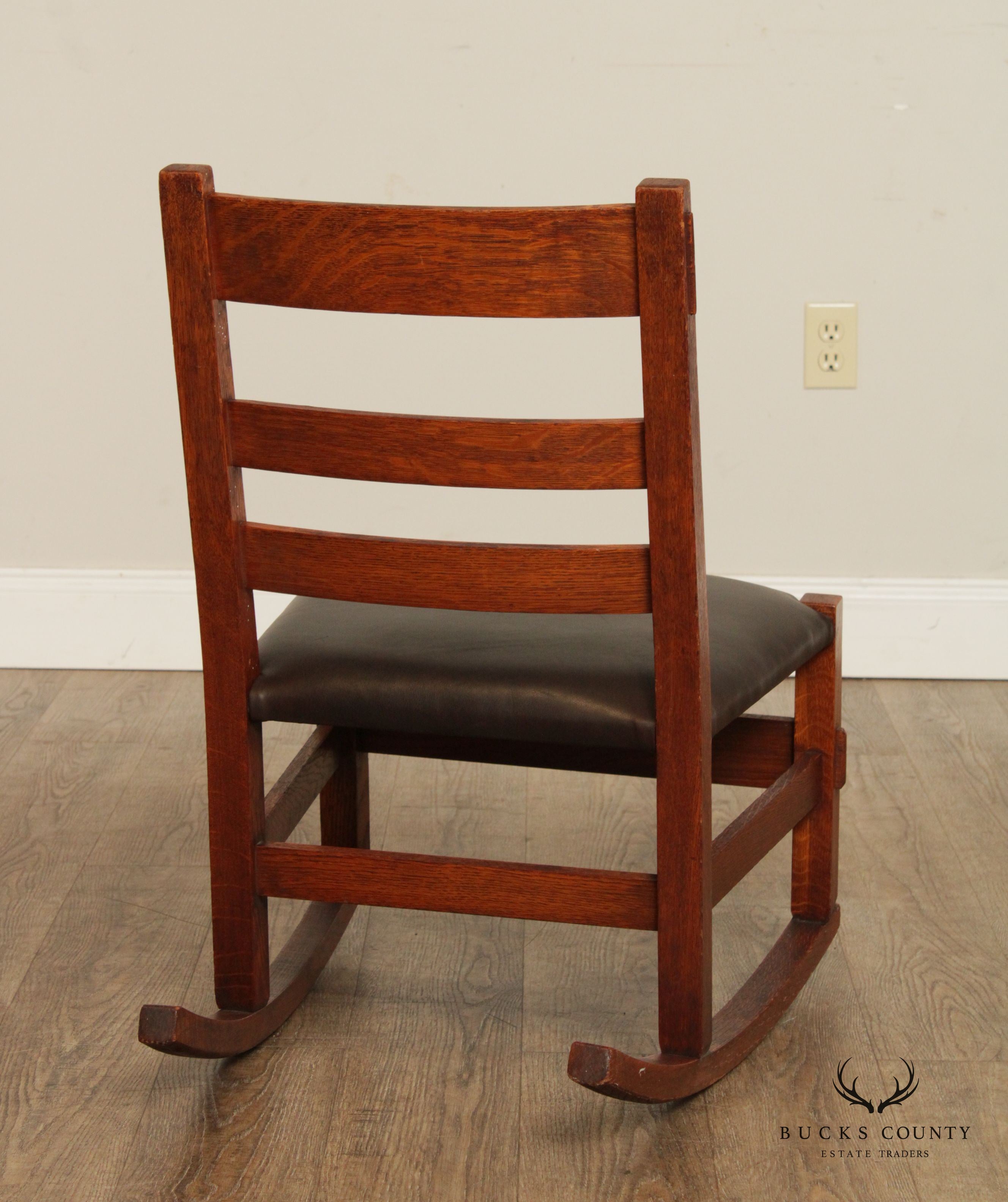 Mission Antique Oak and Leather Children's Rocking Chair