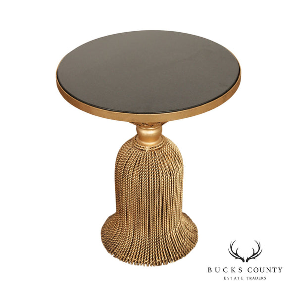 Hollywood Regency Style Granite Top Tassel Side Table