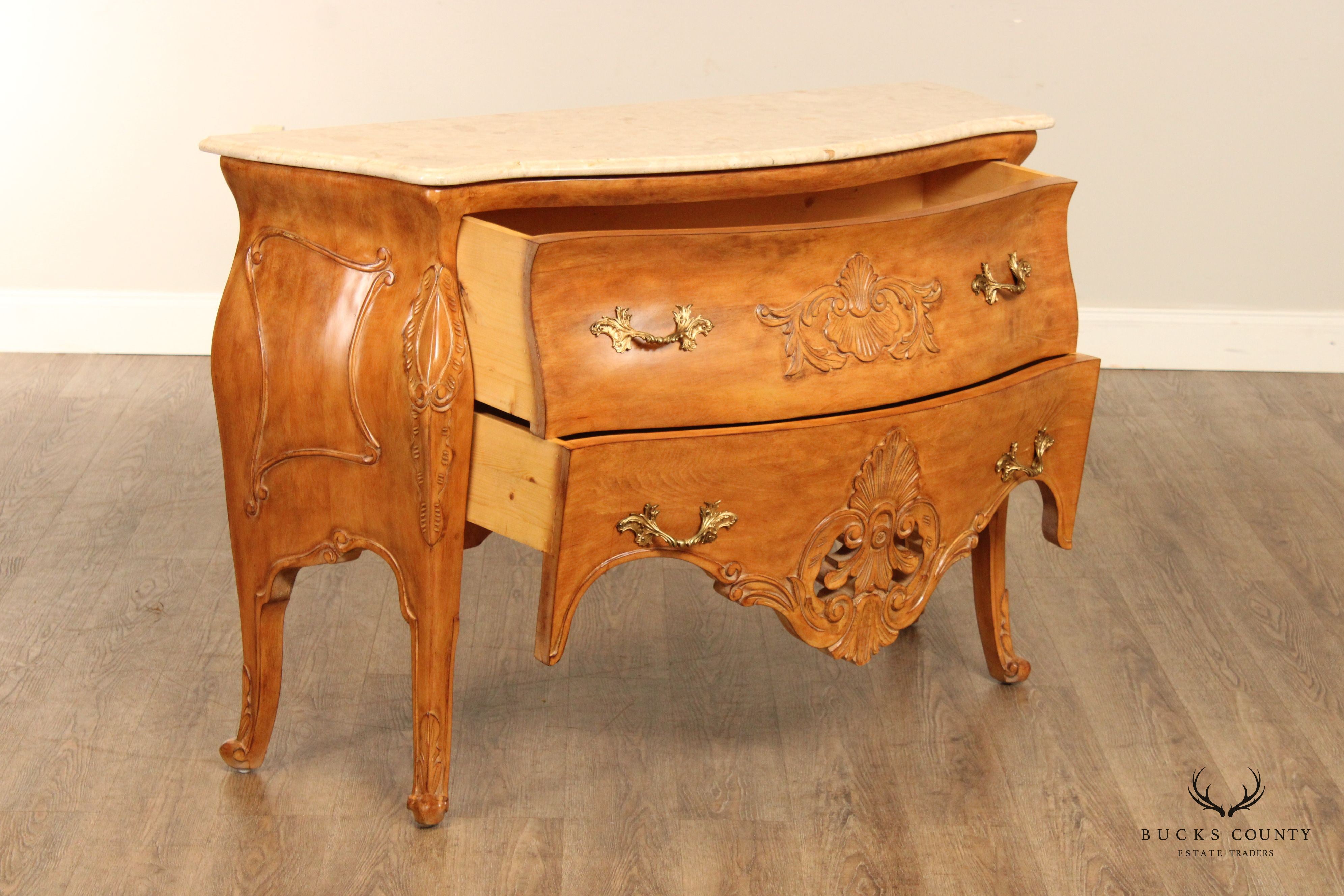 Italian Louis XV Style Marble Top Bombe Commode Chest