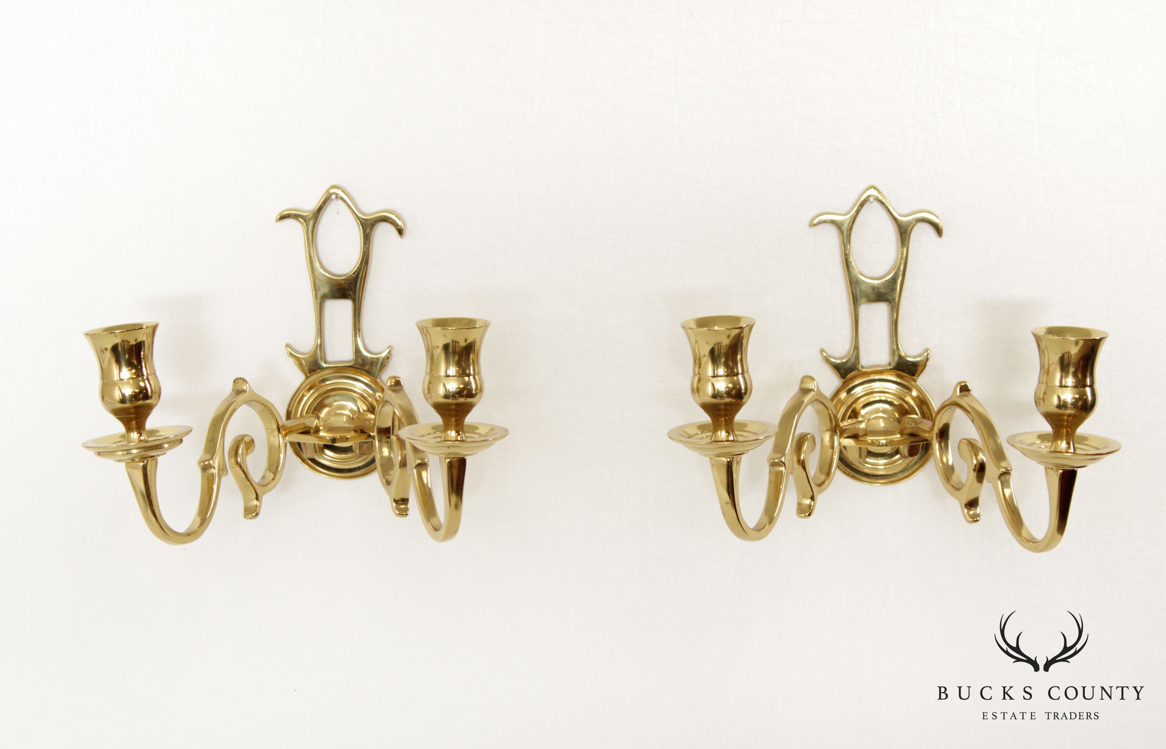 Colonial Williamsburg Virginia Metal Crafters Pair of Brass Candle Wall Sconces