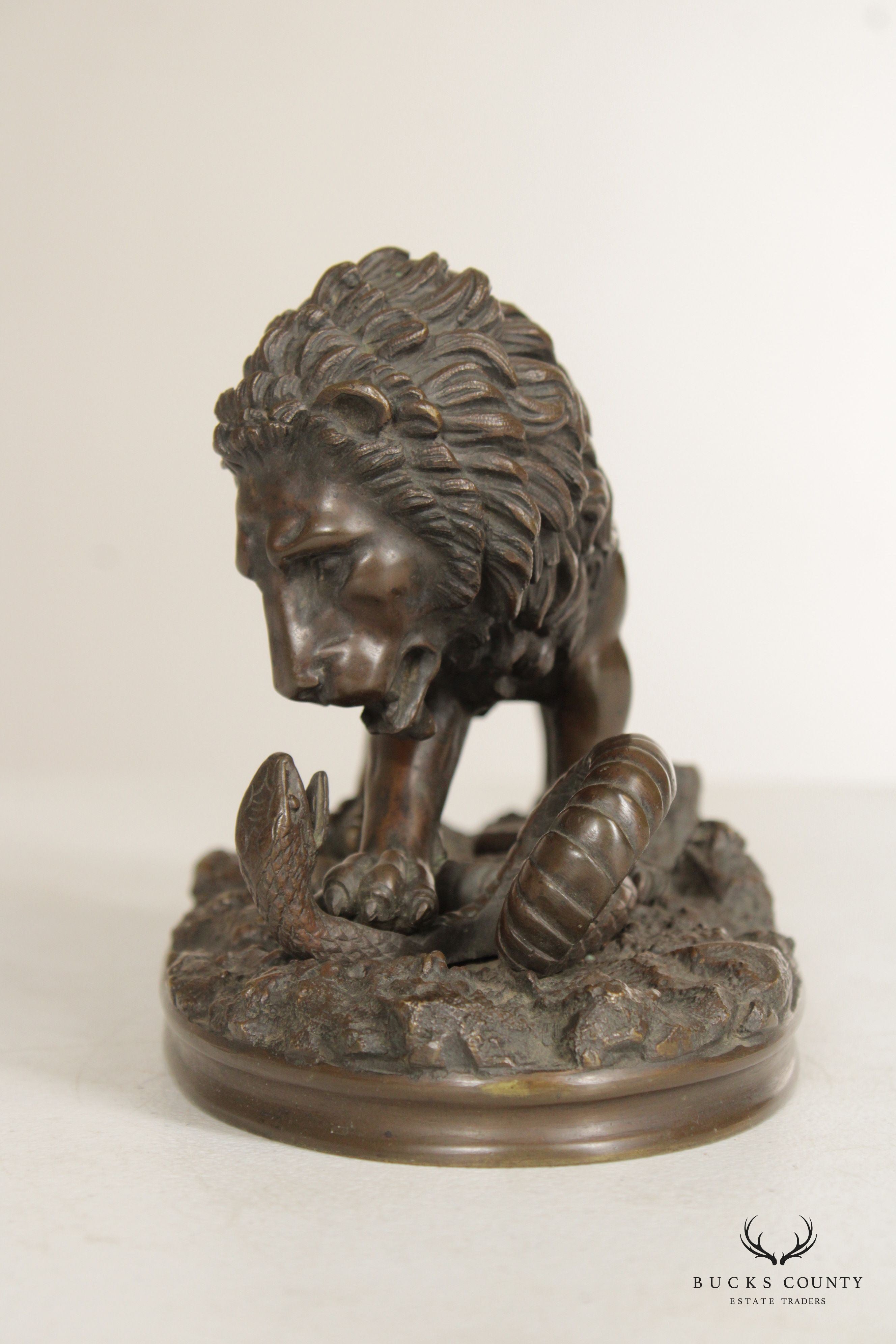 Lion and Serpent Bronze Sculpture, After Antoine-Louis Barye