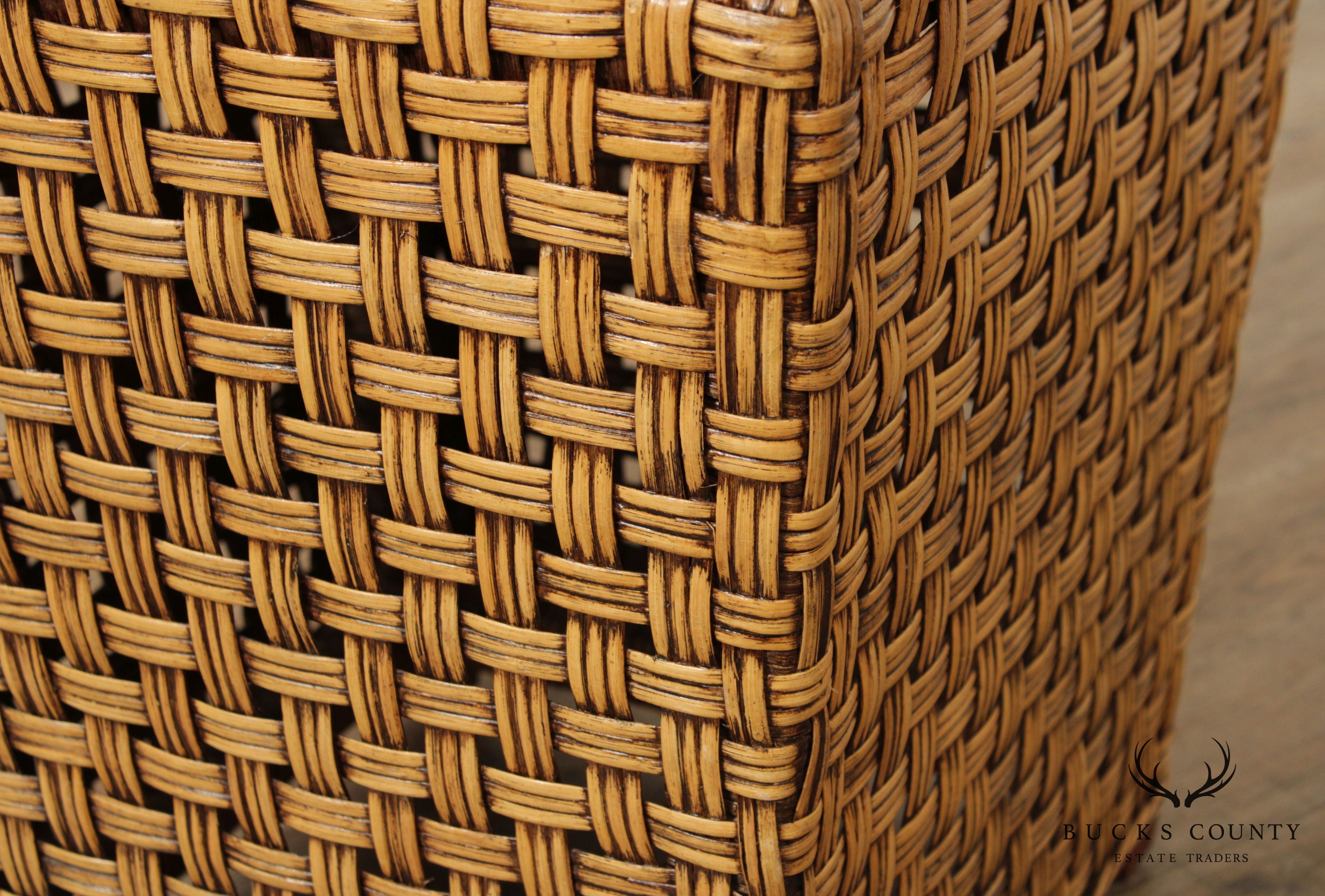 Vintage Woven Wicker Square Glass Top Side Table