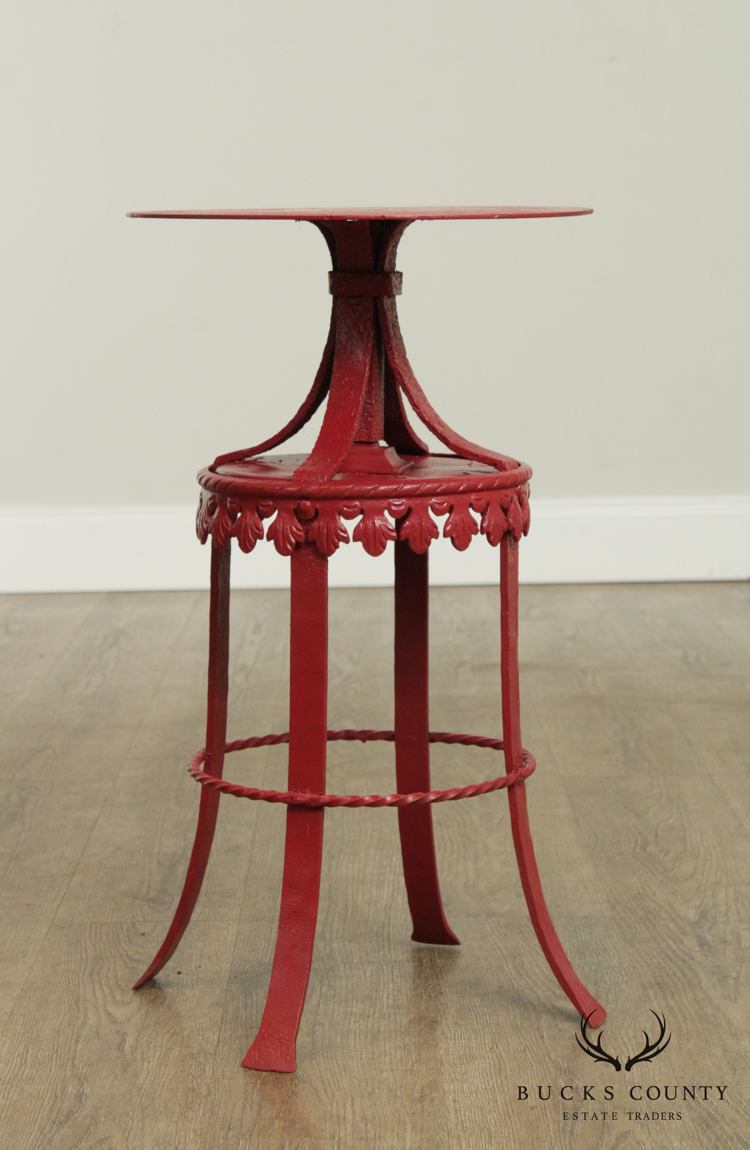 Antique Victorian Red Painted Iron Side Table Plant Stand