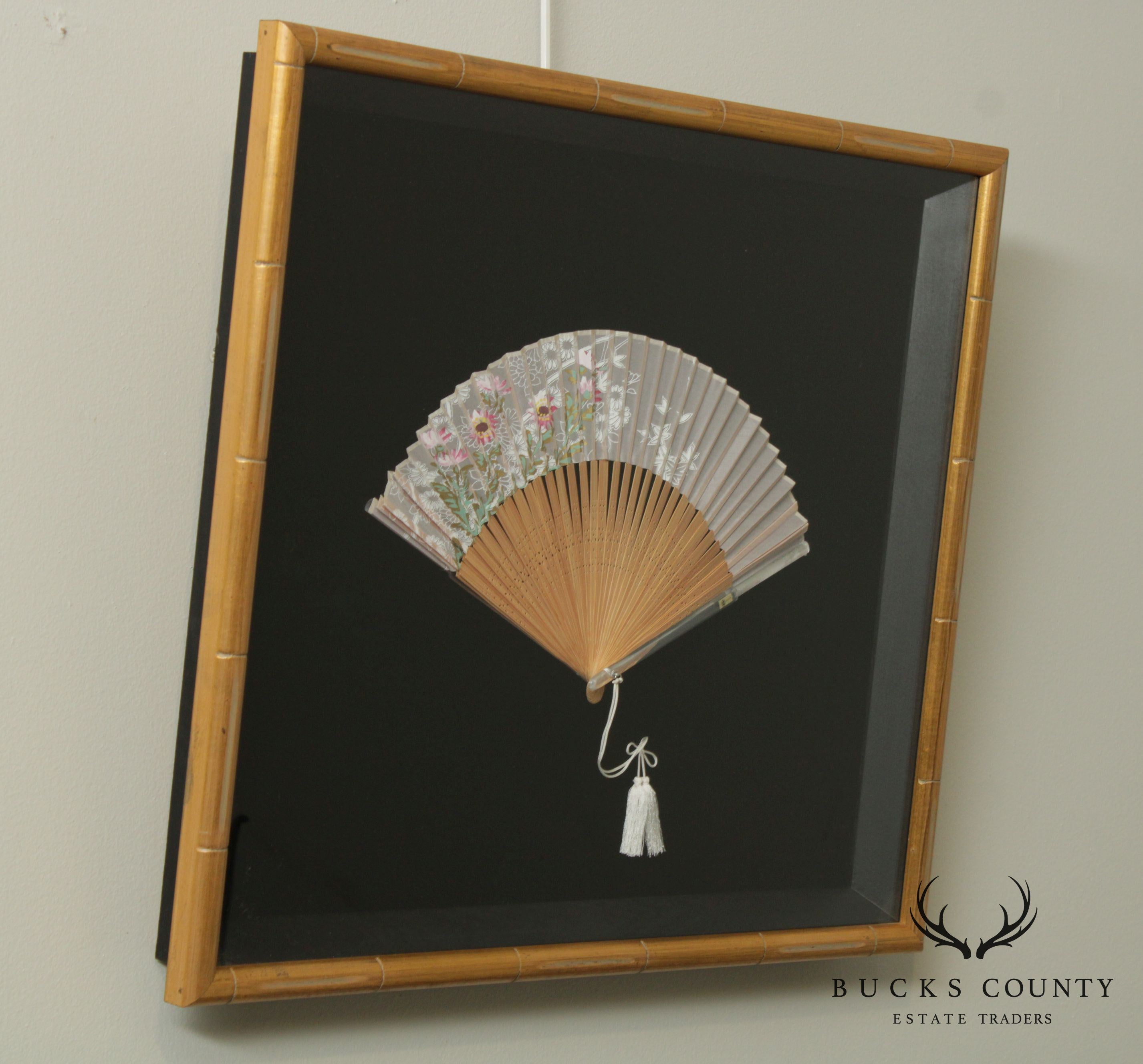 Faux Bamboo Framed Vintage Japanese Fan