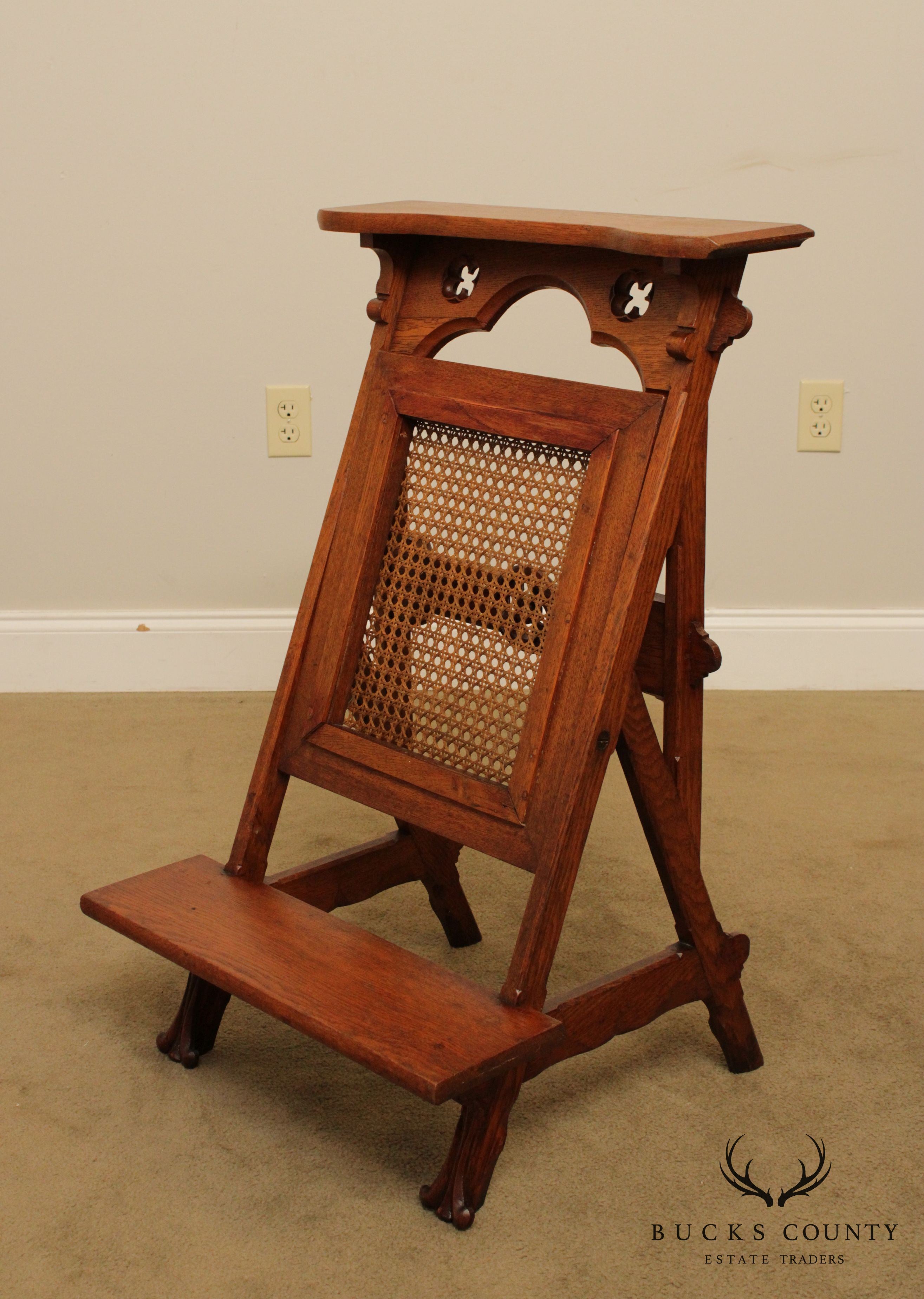 Antique 19th Century American Gothic Style Oak Kneeling Bench