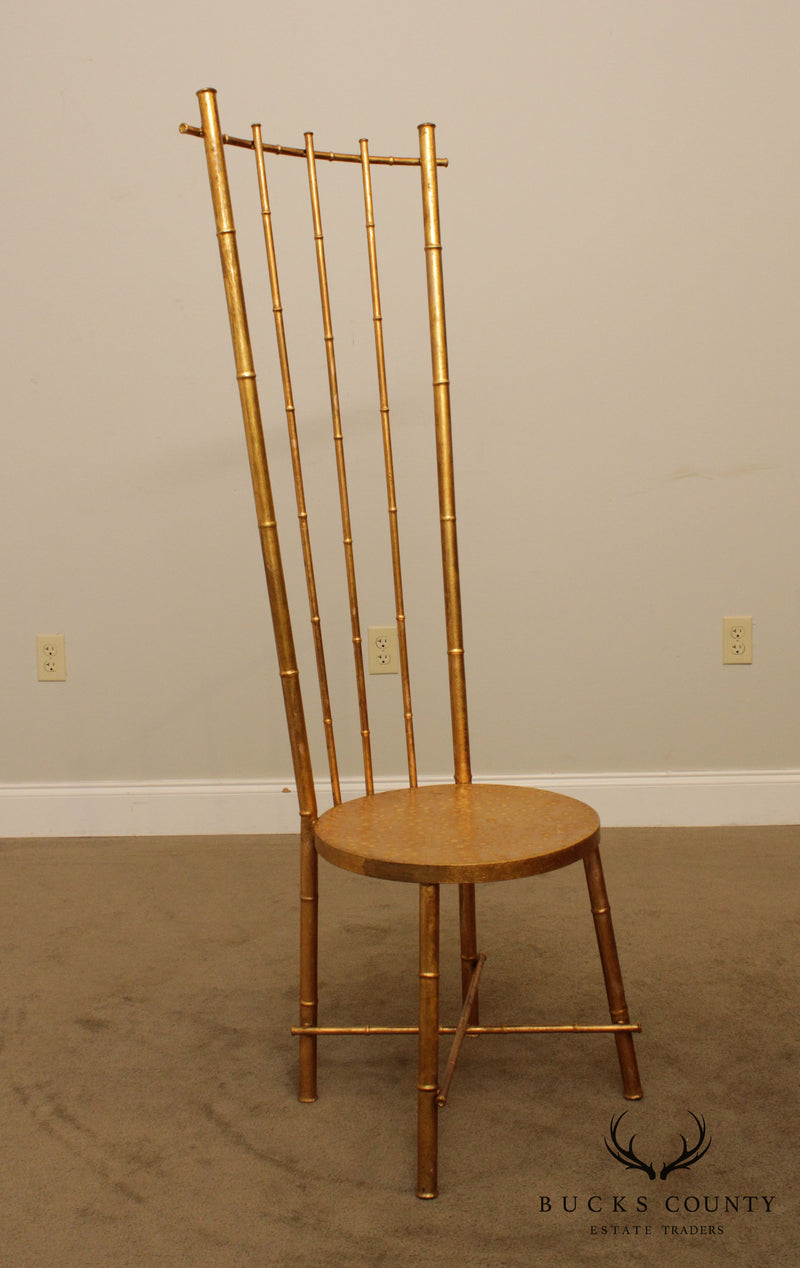 Hollywood Regency Vintage Gold Gilt Metal Faux Bamboo High Back Chair