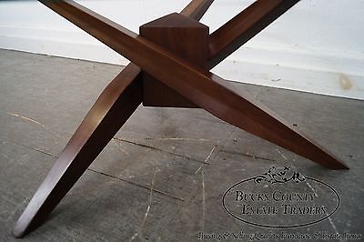 Mid Century Walnut Cubist Splayed Leg Round Glass Top Coffee Table