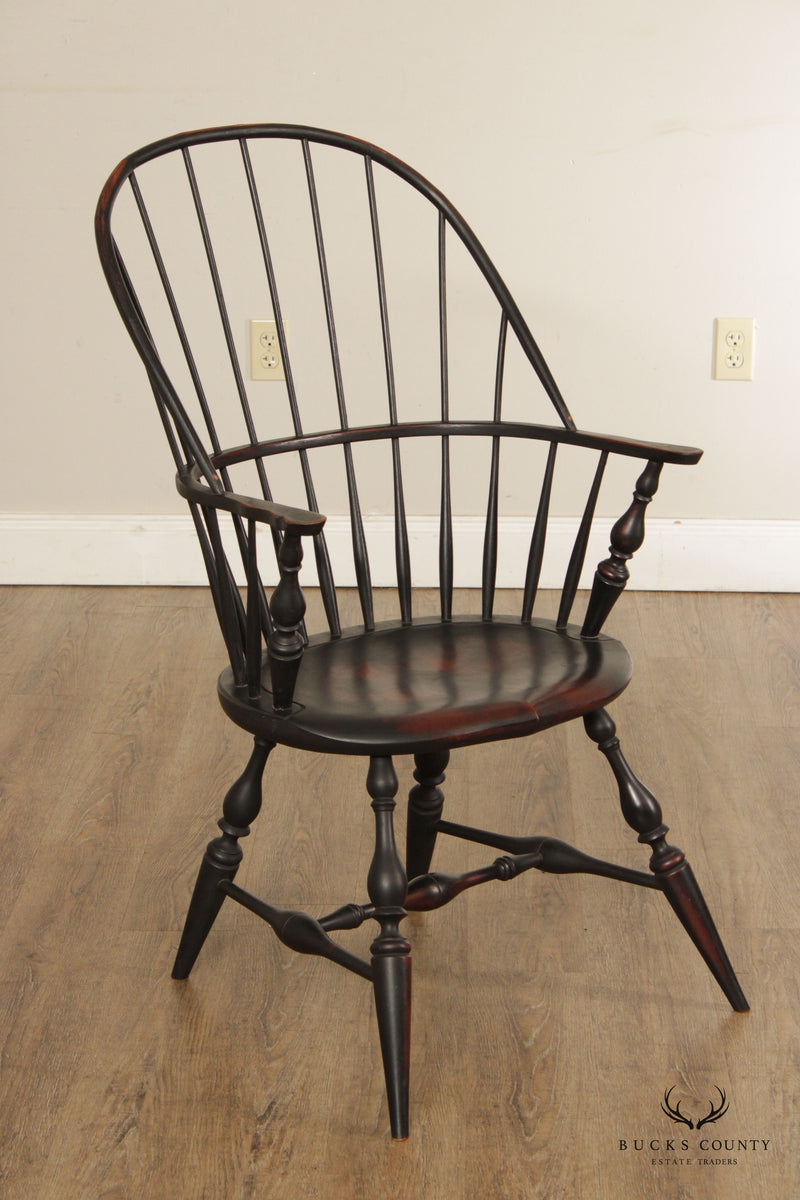 Early American Style Pair of Ebonized Windsor Armchairs